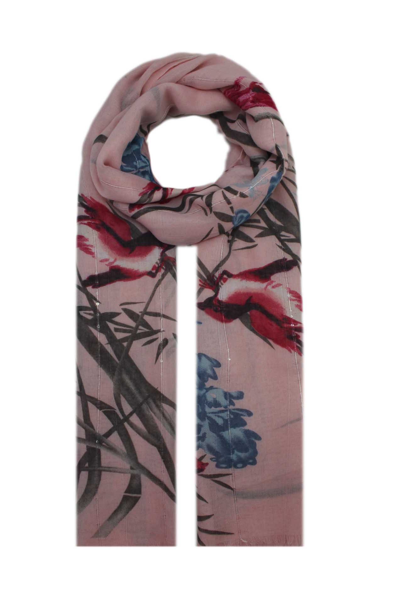 AB1873-19 Spring Garden Scarf with Flowers and Birds