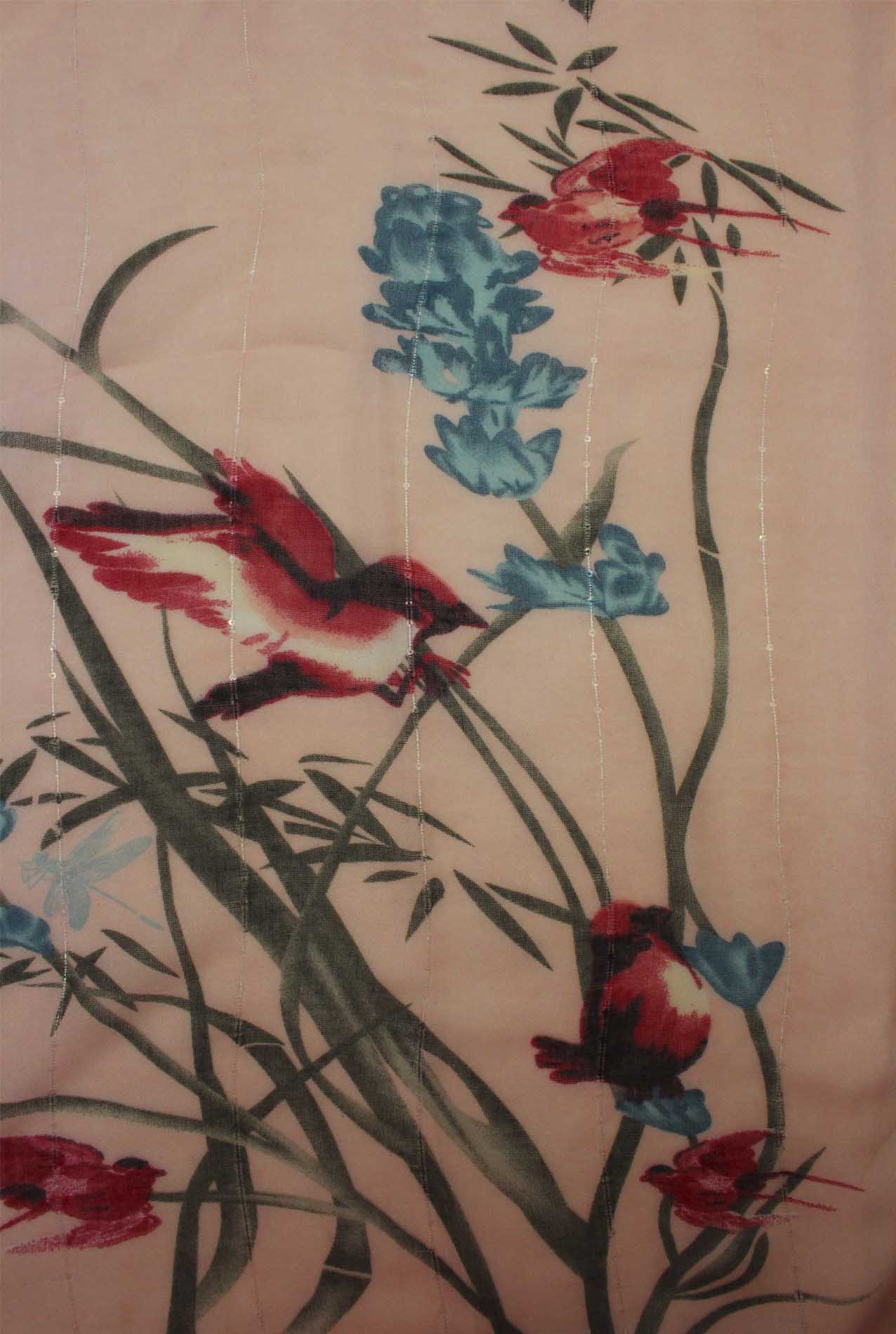 AB1873-19 Spring Garden Scarf with Flowers and Birds