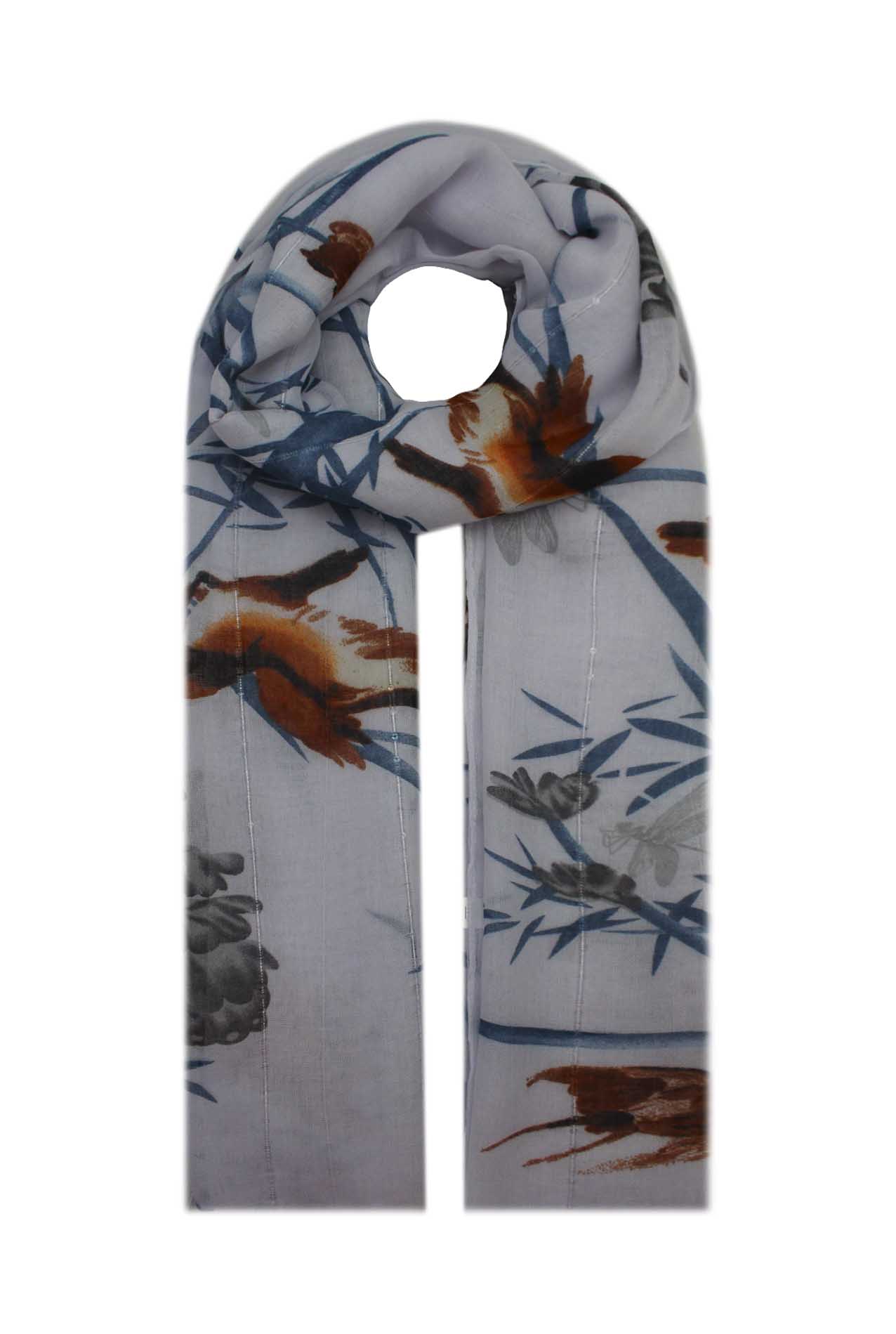 AB1873-19 Spring Garden Scarf with Flowers and Birds