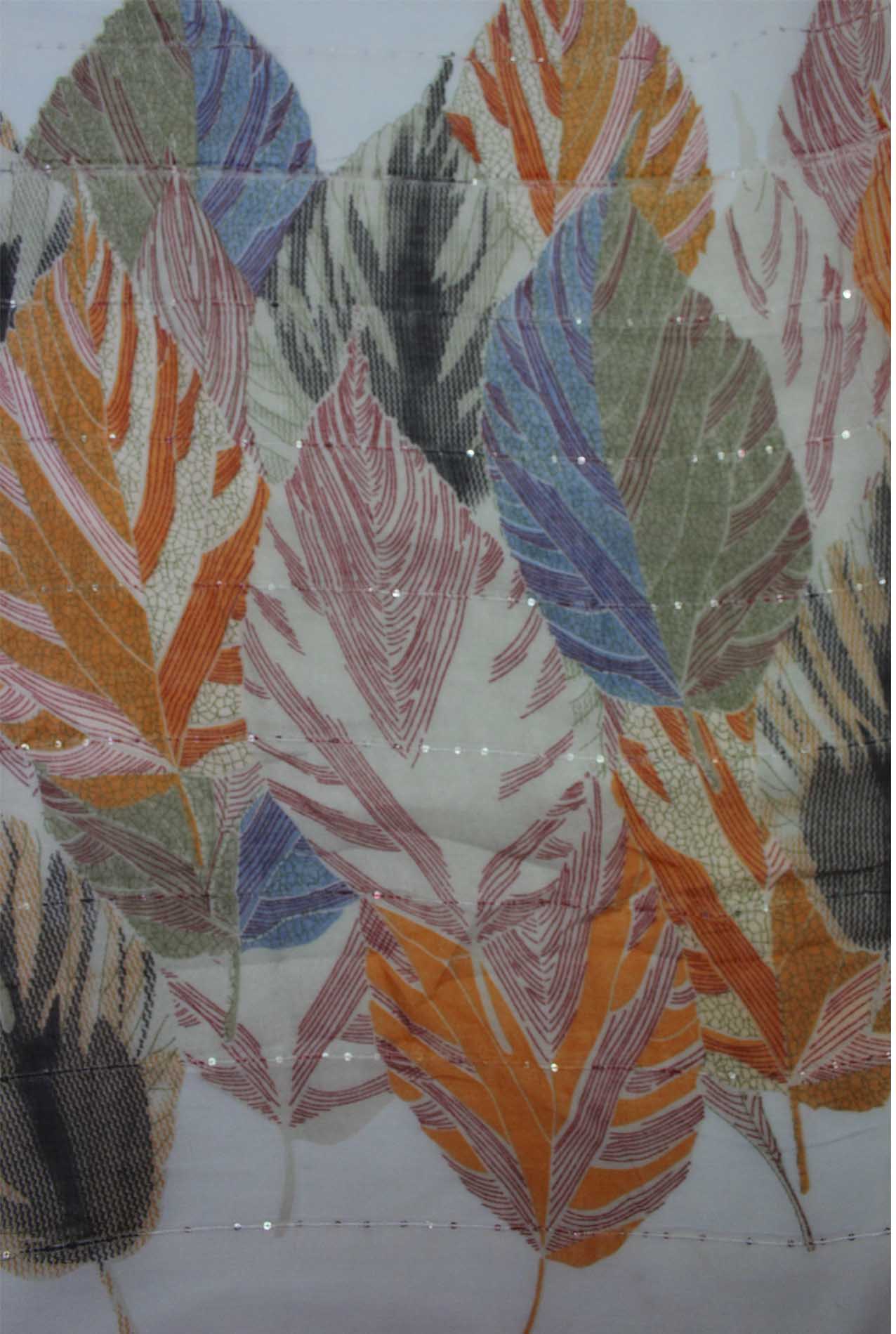 AB1873-31 Multicolour Leaf Print Scarf with Shiny Sequins