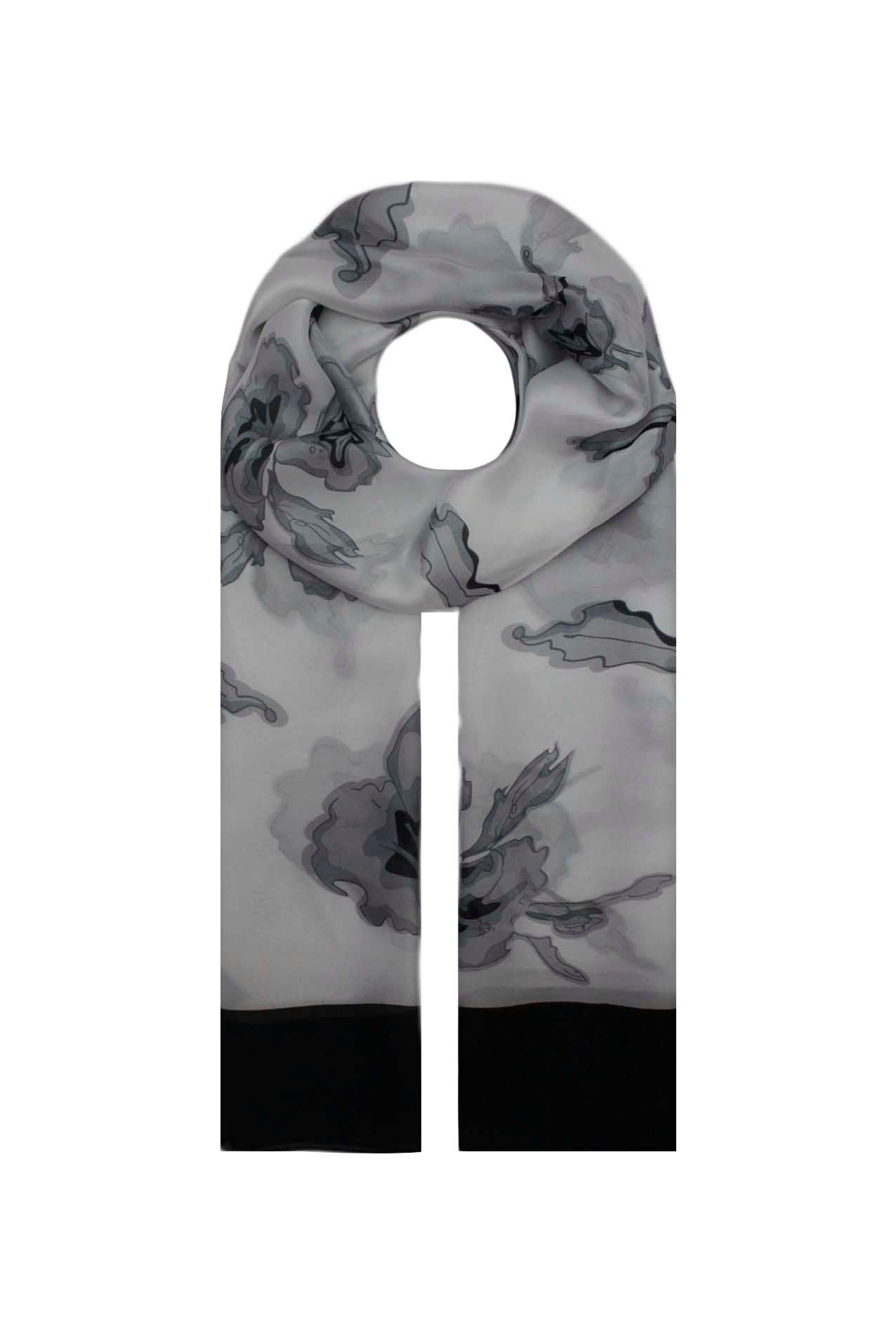 AB1873-34 Floral Pattern Silk Blend Scarf with Border