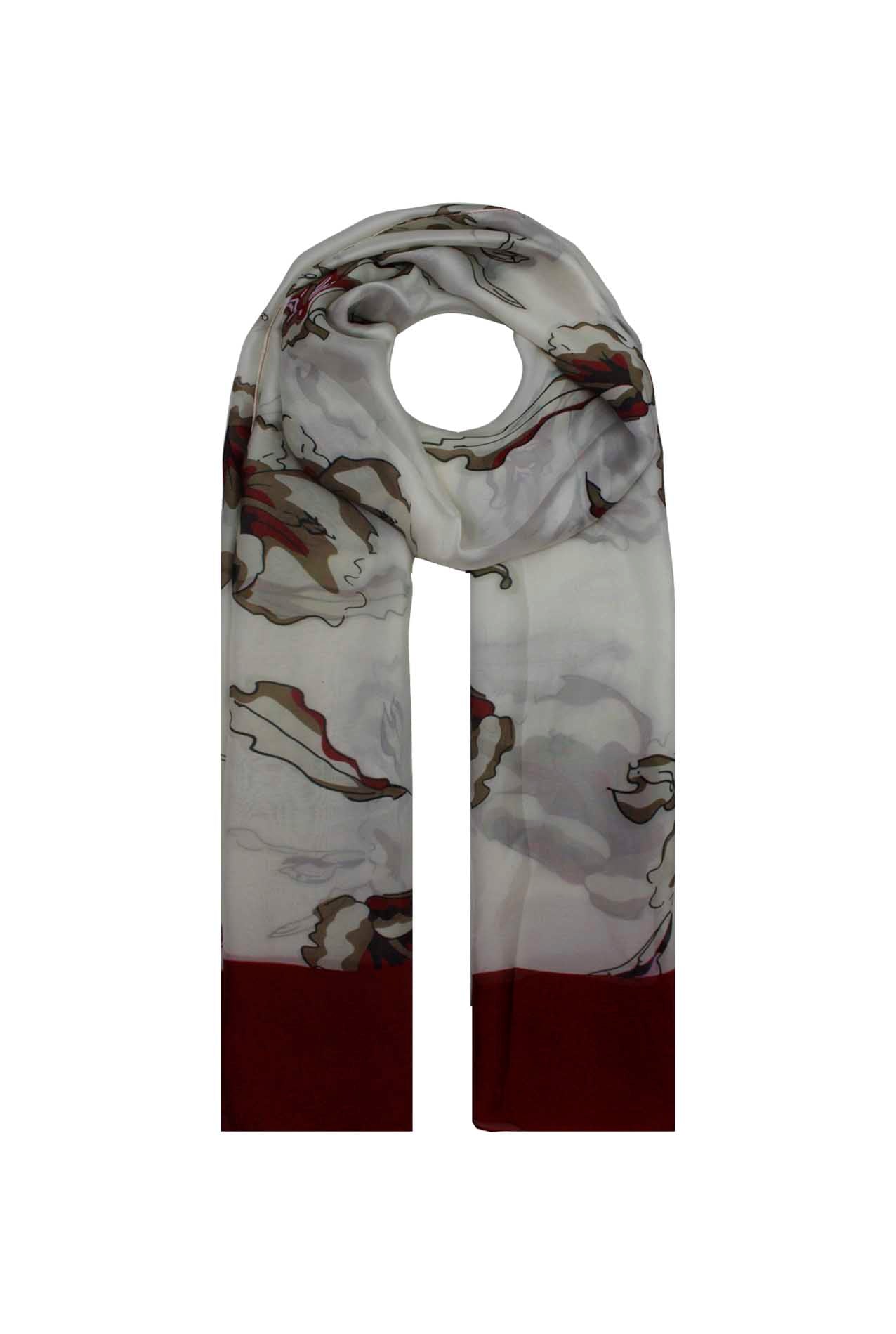 AB1873-34 Floral Pattern Silk Blend Scarf with Border