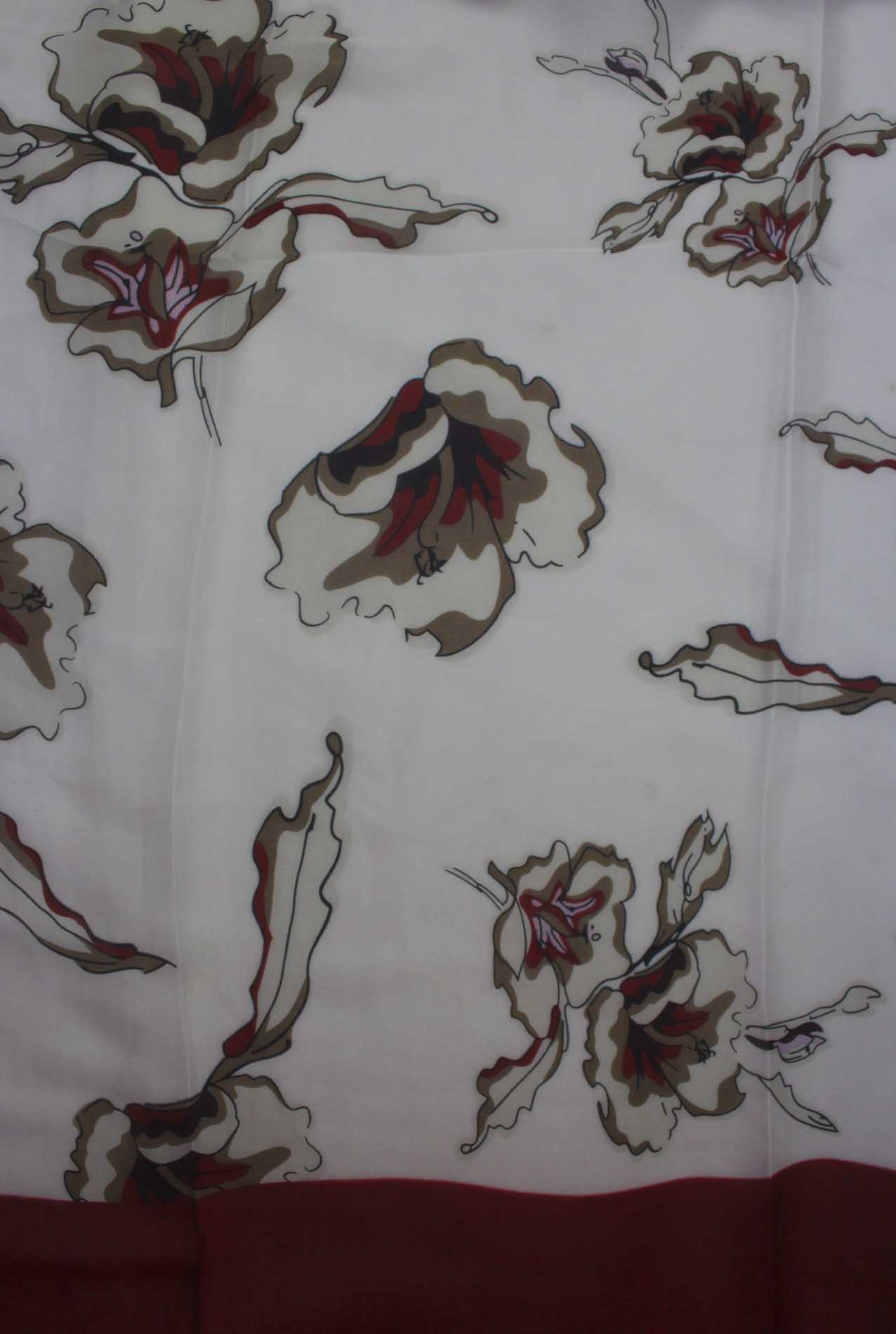 AB1873-34 Floral Pattern Silk Blend Scarf with Border