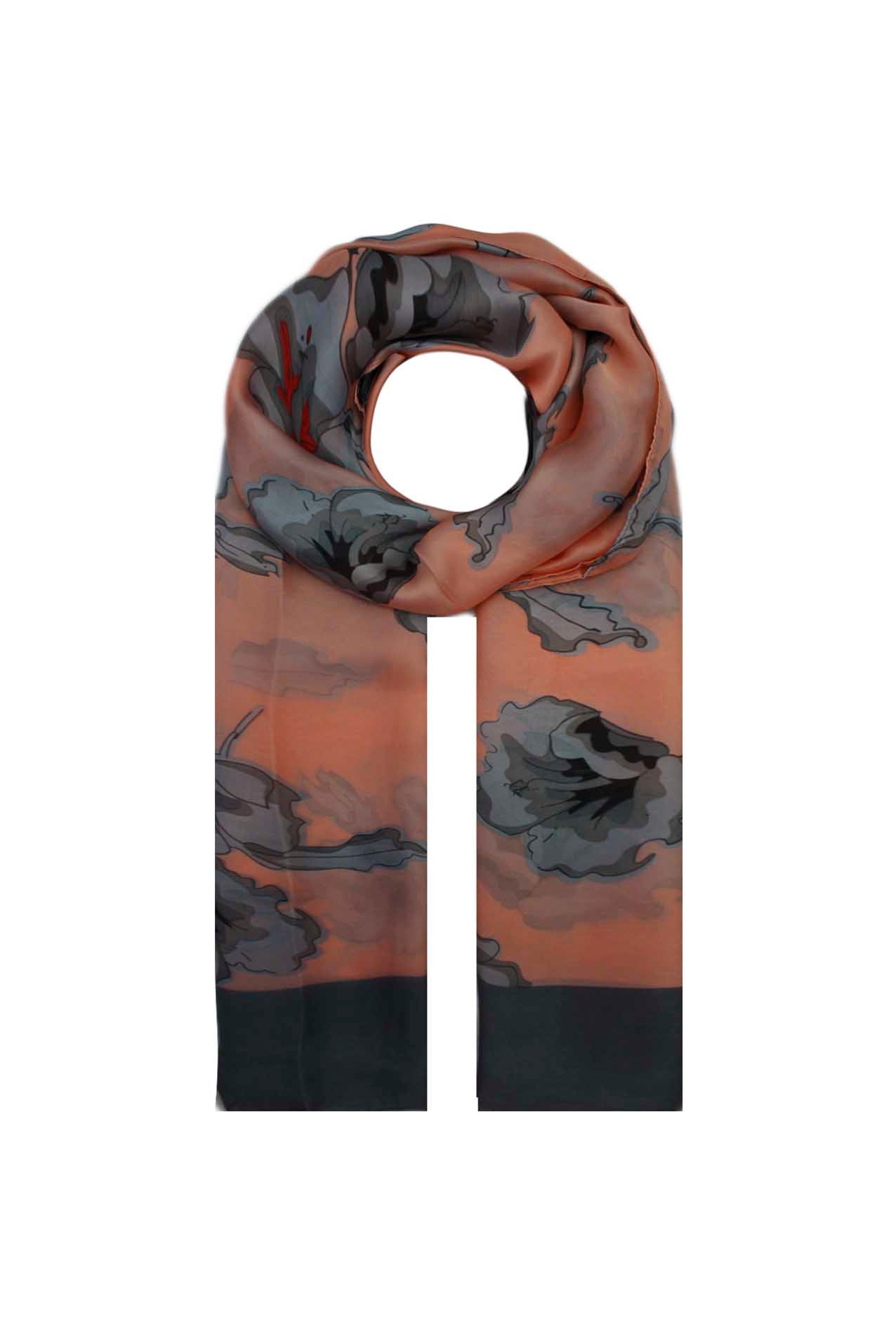 AB1873-34 Floral Pattern Silk Blend Scarf with Border