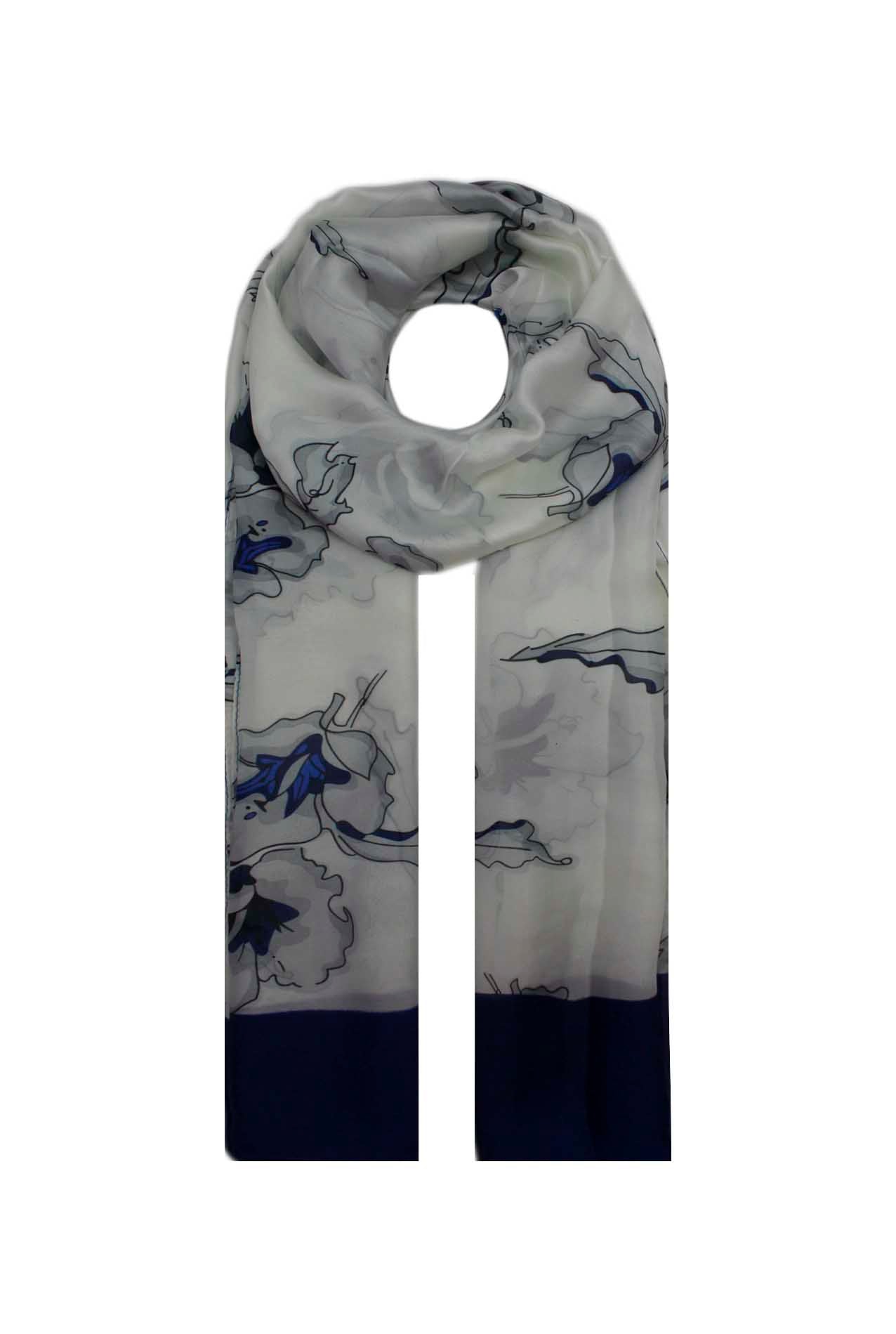 AB1873-34 Floral Pattern Silk Blend Scarf with Border