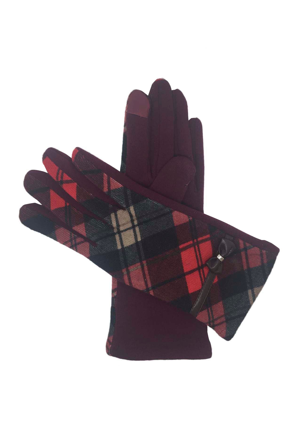 AB1880-406 Tartan Check Gloves With Ribbon Accent