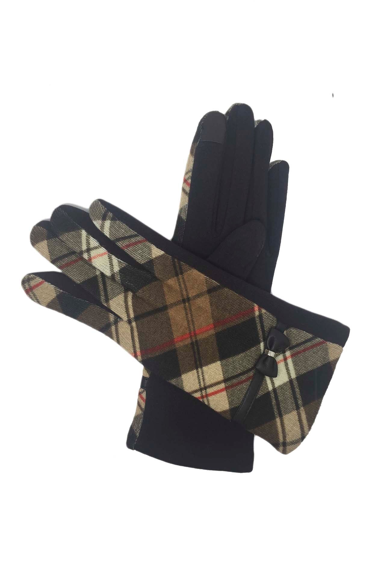 AB1880-406 Tartan Check Gloves With Ribbon Accent