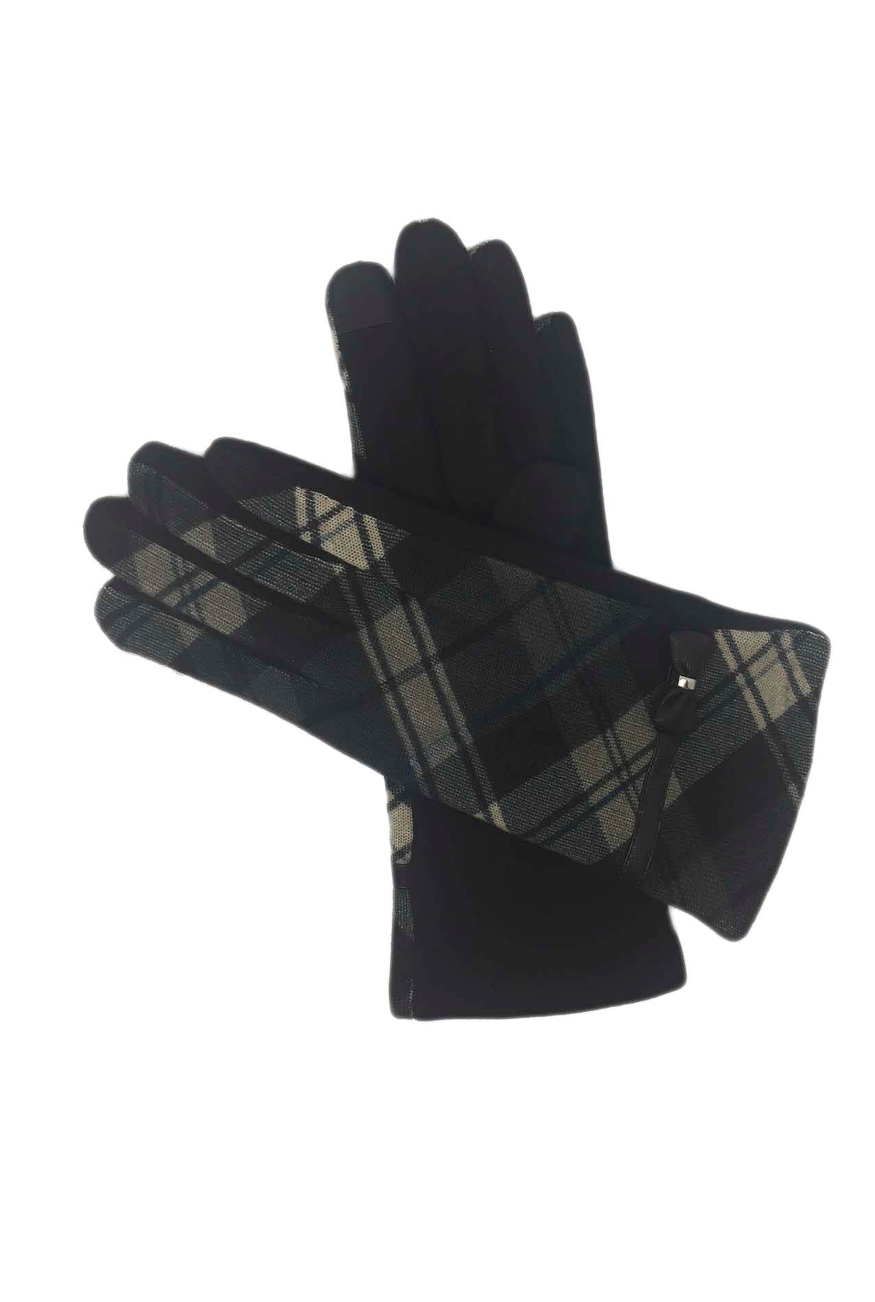 AB1880-406 Tartan Check Gloves With Ribbon Accent