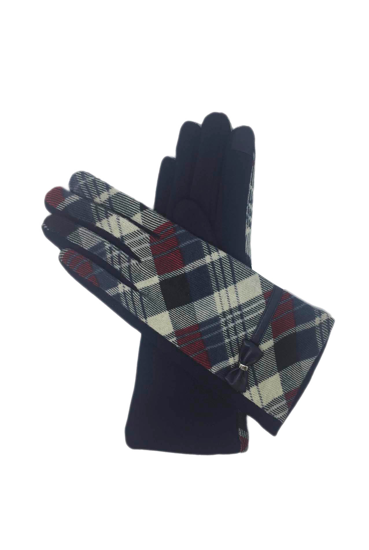 AB1880-406 Tartan Check Gloves With Ribbon Accent