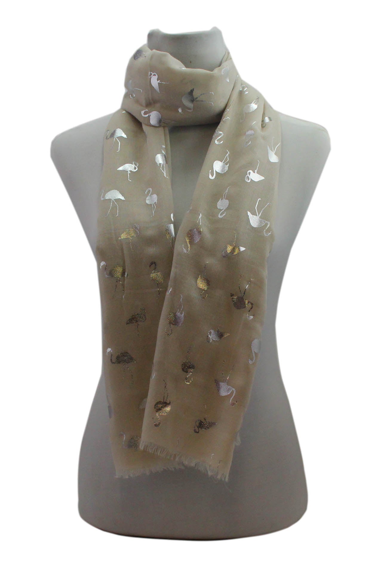 AB1885-16 Cotton Blend Scarf with Glittery Flamingo Pattern