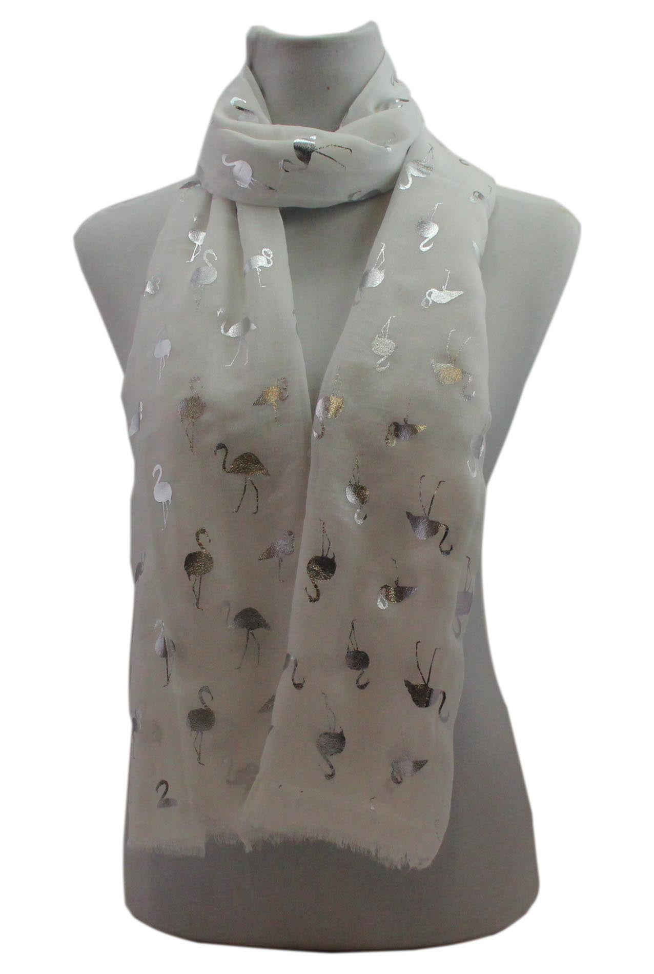 AB1885-16 Cotton Blend Scarf with Glittery Flamingo Pattern