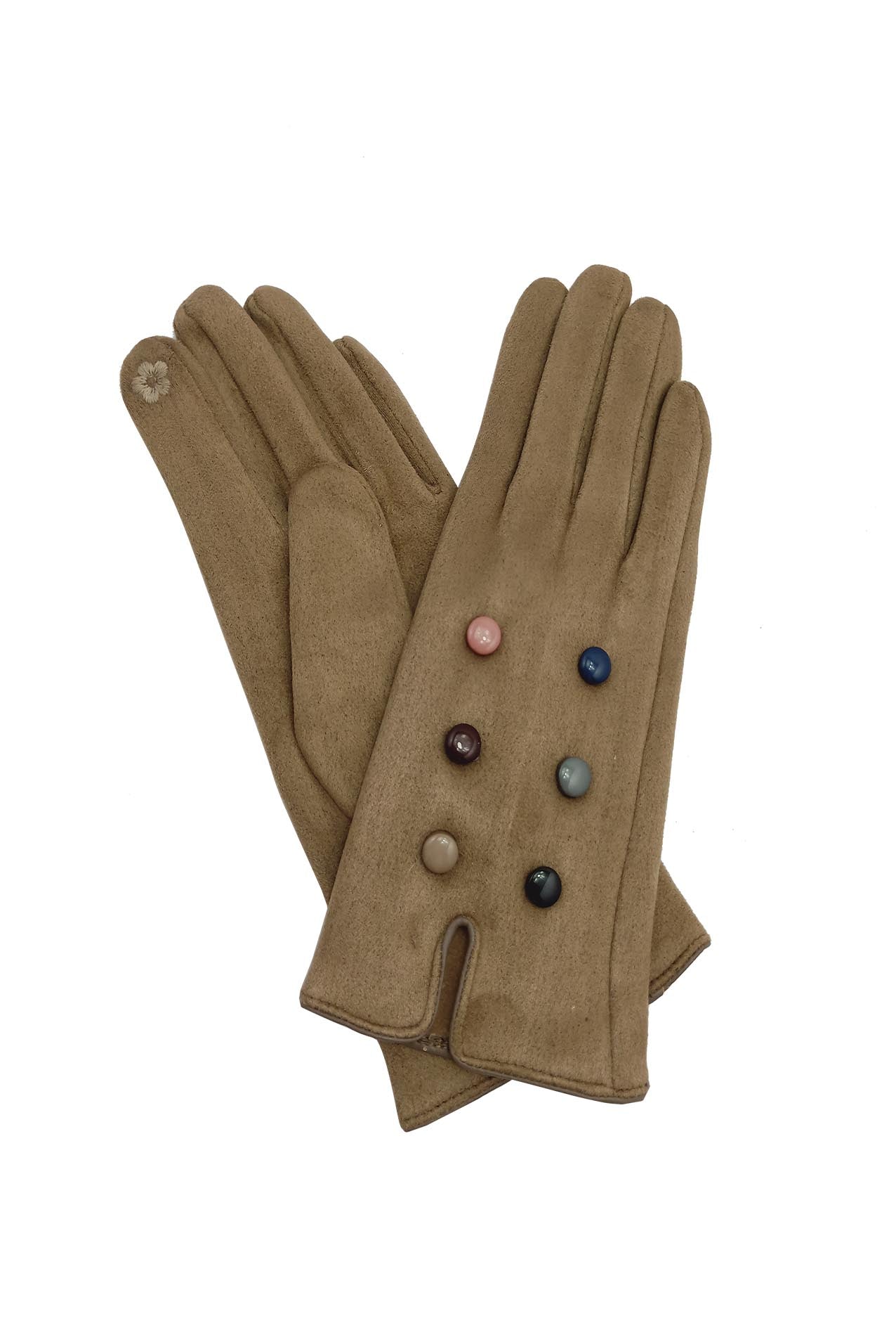 AB1885-254 Velvet Fashion Gloves with Multicolour Buttons