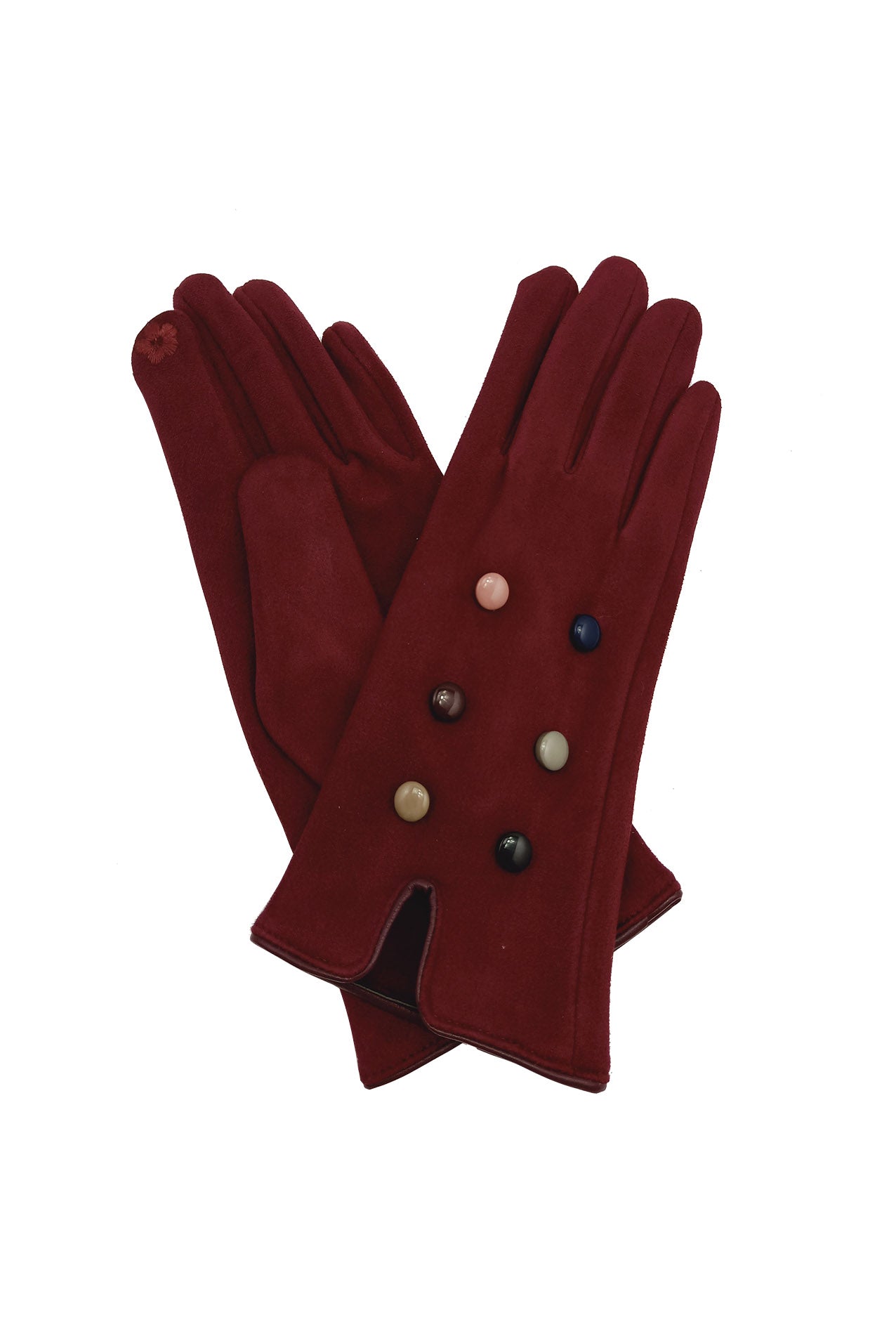 AB1885-254 Velvet Fashion Gloves with Multicolour Buttons