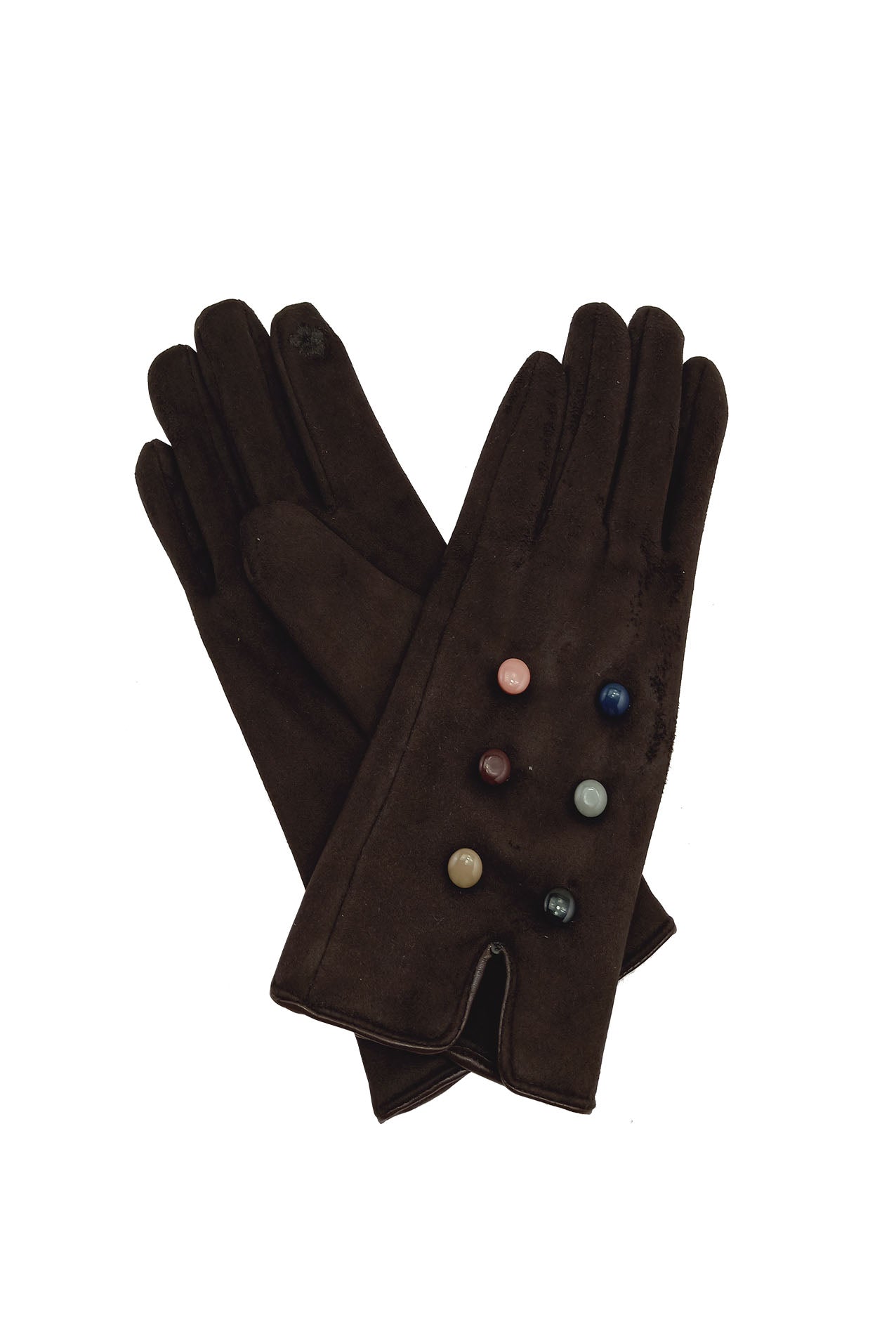 AB1885-254 Velvet Fashion Gloves with Multicolour Buttons