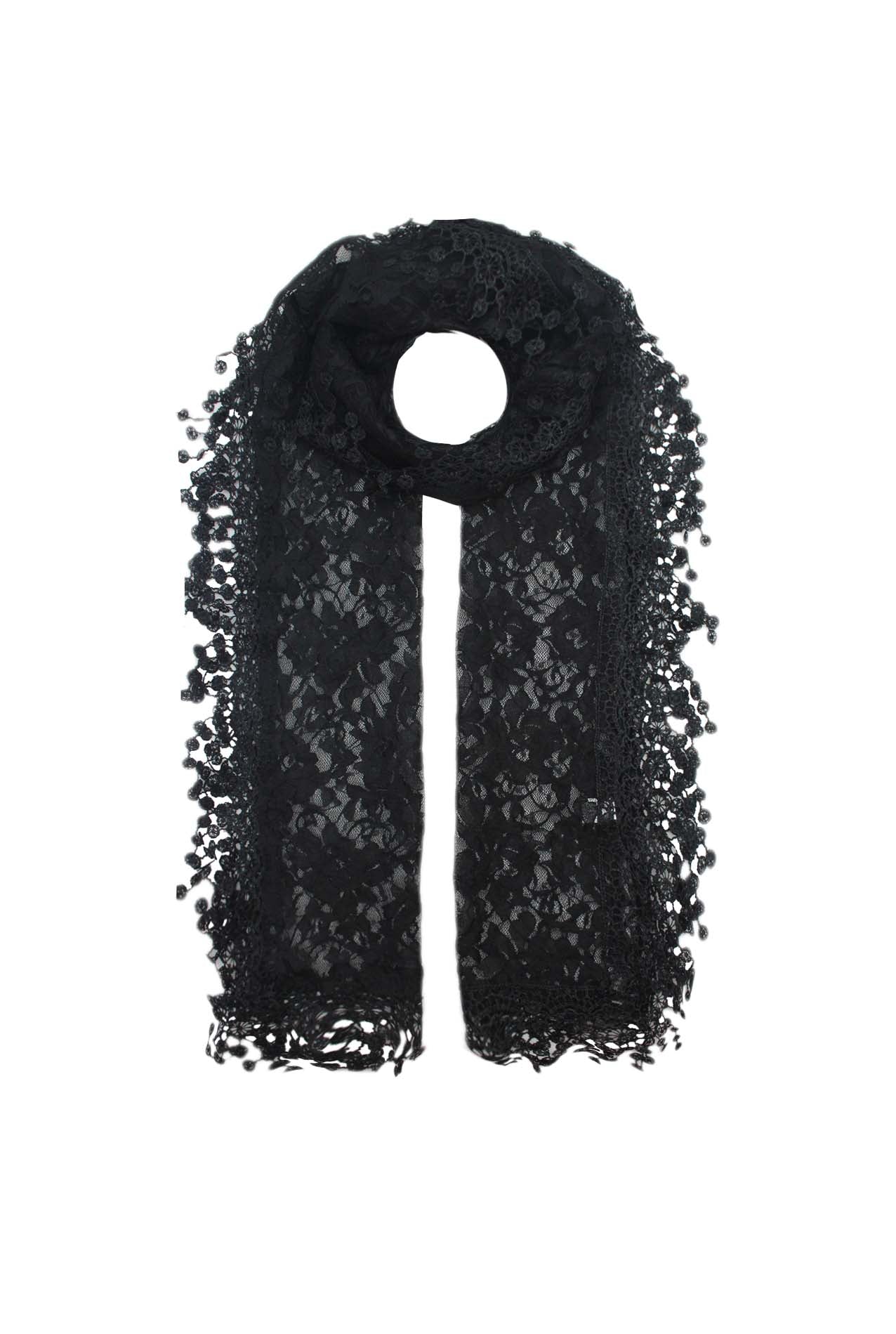 AB1885-51 Viscose Blend Scarf with Lace and Flowers