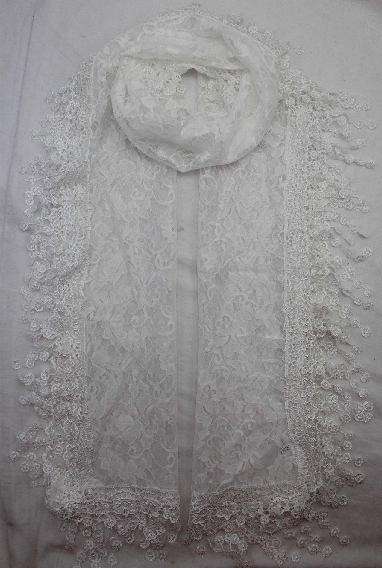 AB1885-51 Viscose Blend Scarf with Lace and Flowers