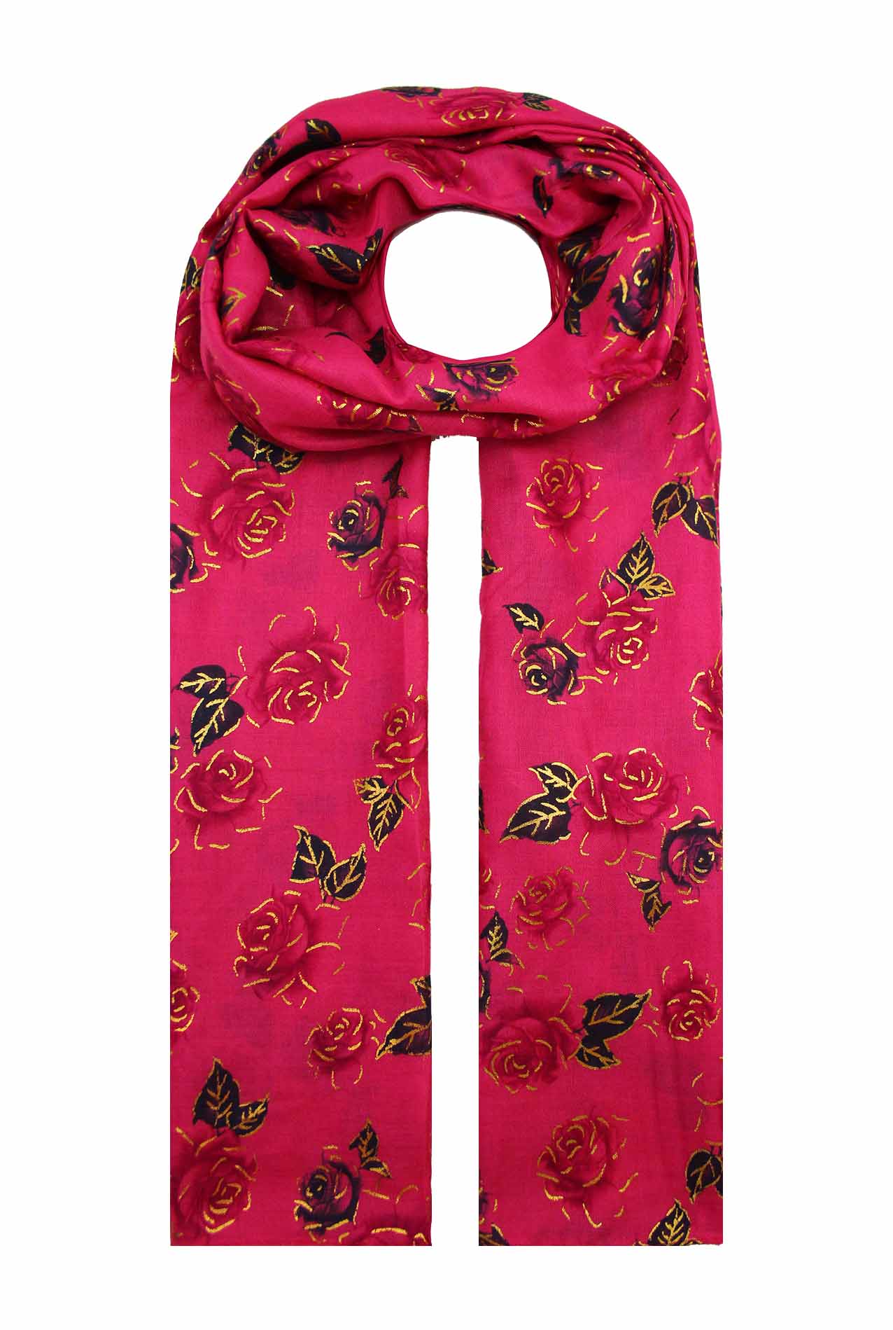 AB1885-8 Cotton Blend Scarf with Roses and Gold Foil