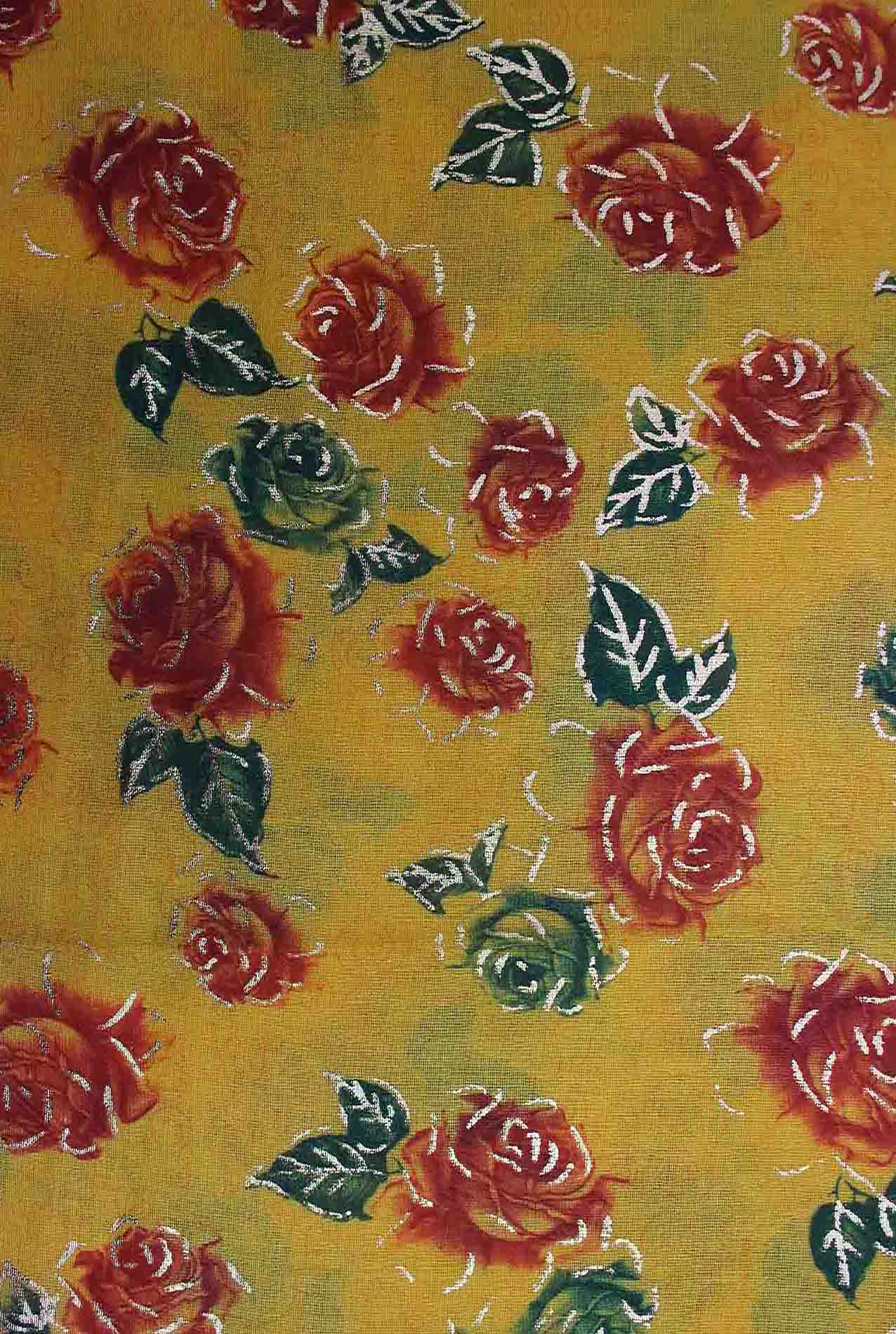 AB1885-8 Cotton Blend Scarf with Roses and Gold Foil