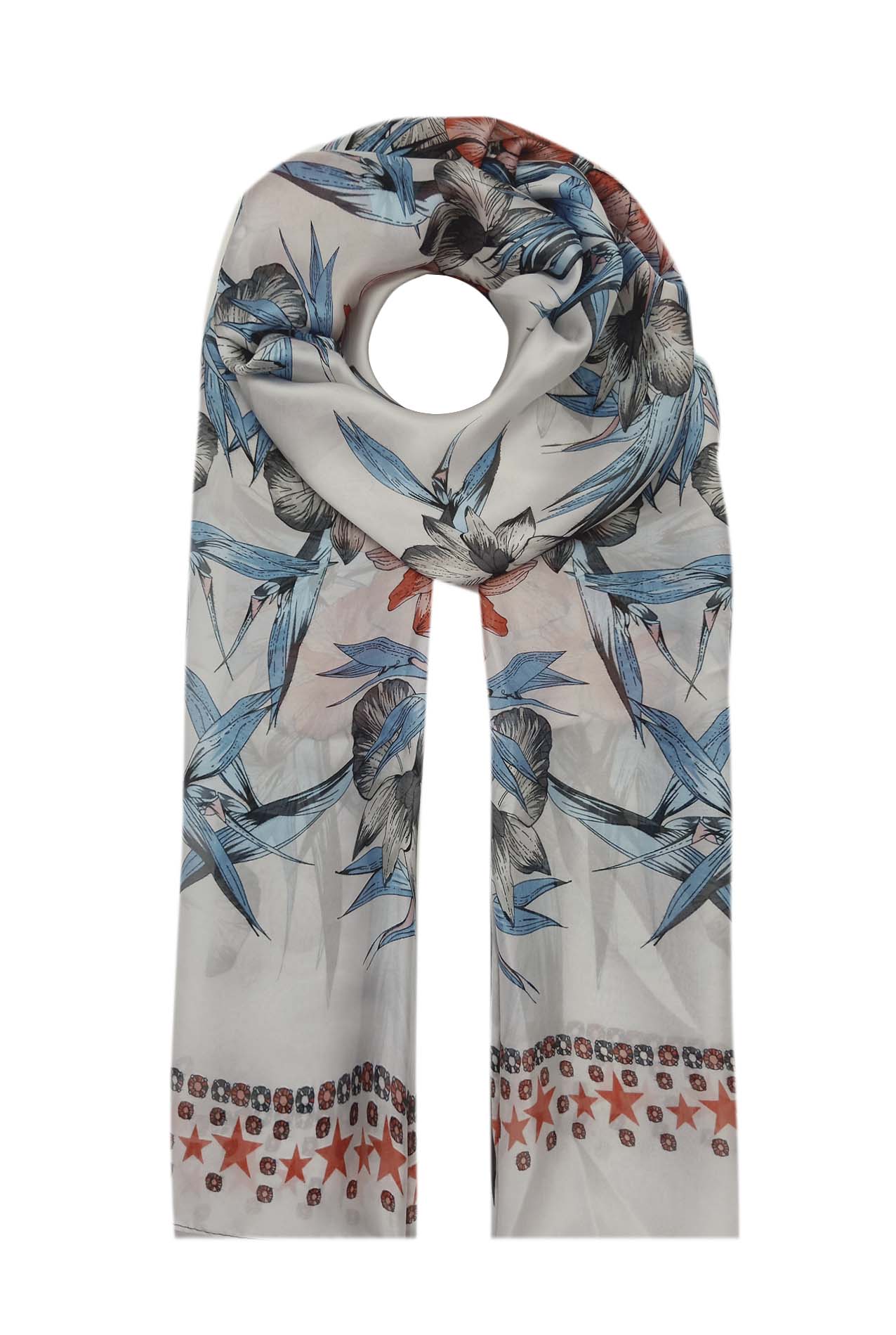 AB1888-483 Silky Chiffon Scarf with Floral Pattern