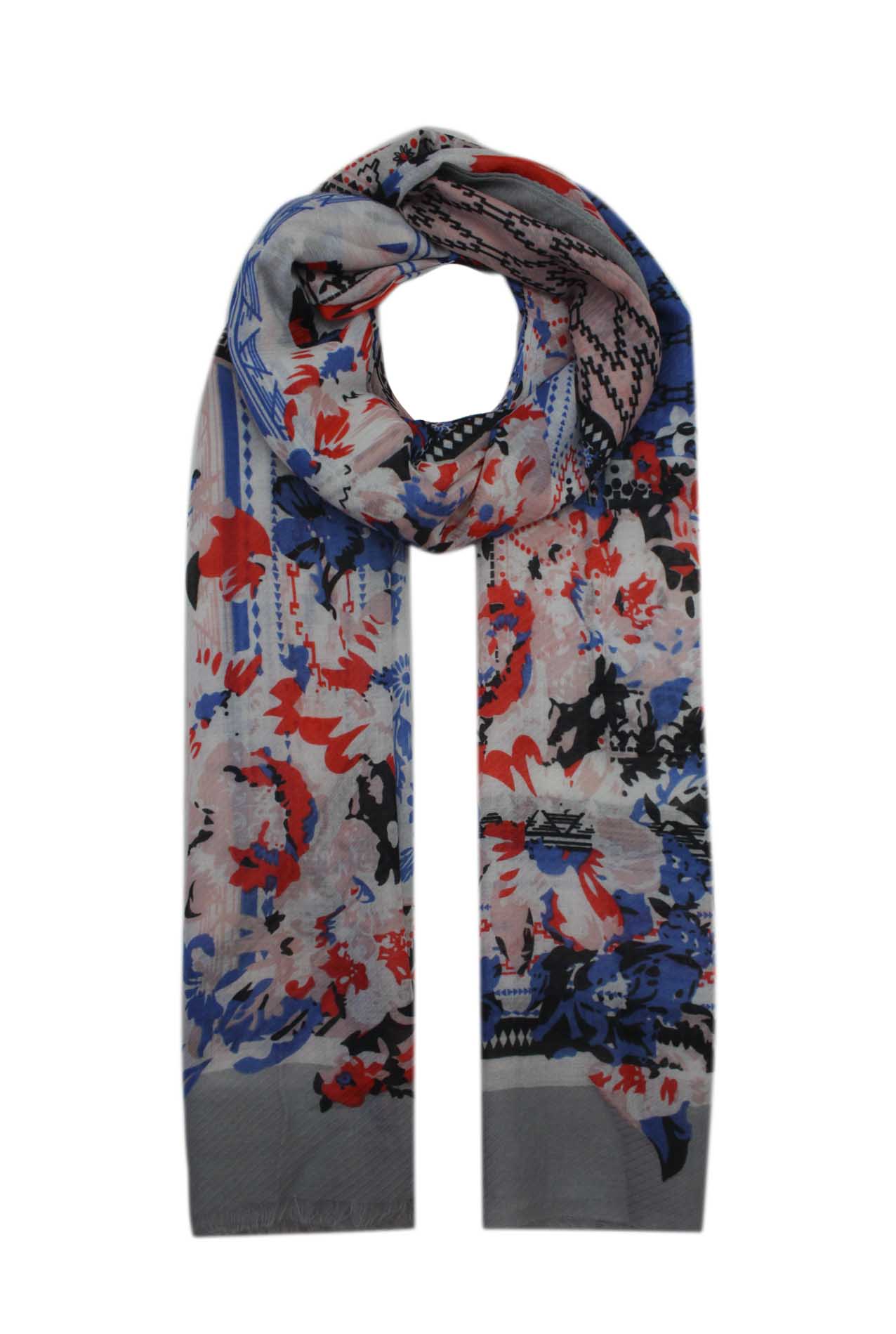 AB1890-26 Mixed Pattern Design Cotton Blend Scarf