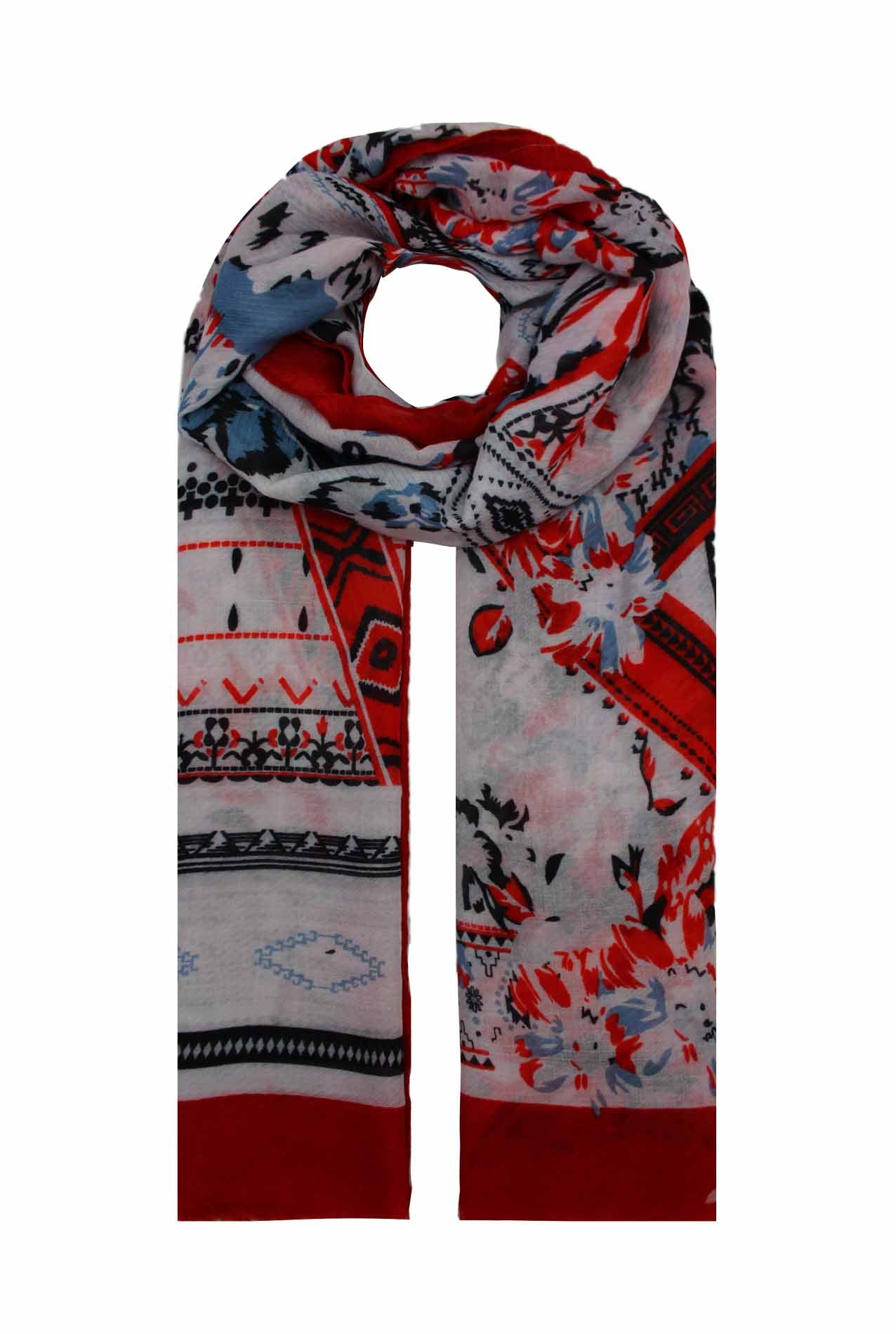 AB1890-26 Mixed Pattern Design Cotton Blend Scarf