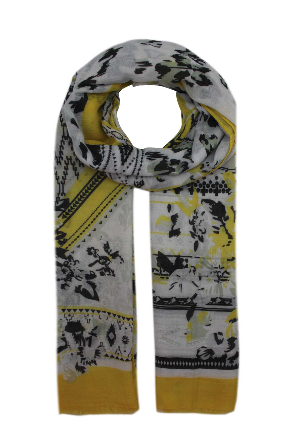 AB1890-26 Mixed Pattern Design Cotton Blend Scarf