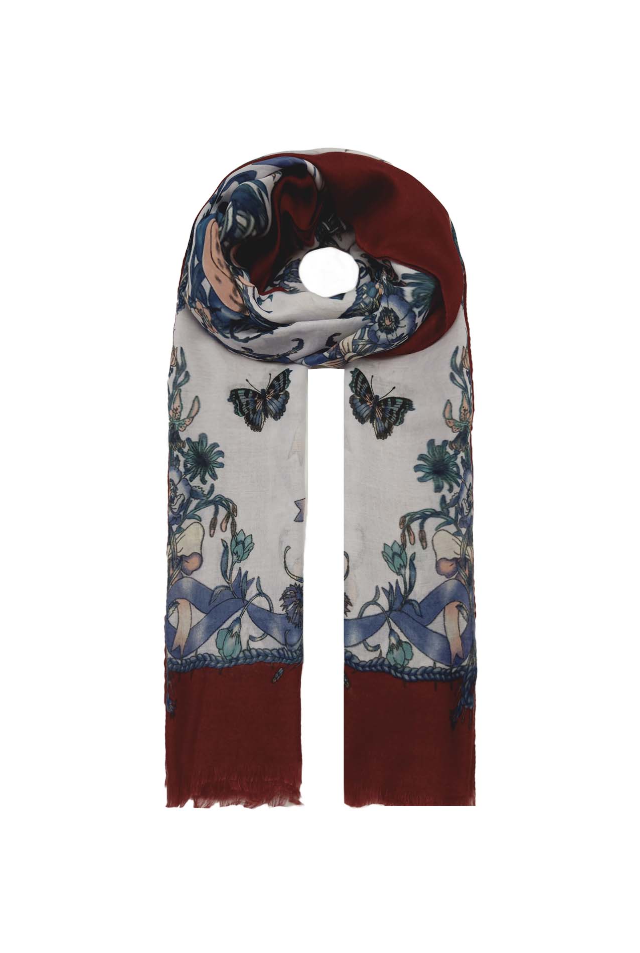 AB1890-276 Viscose Scarf with Butterflies and Flowers