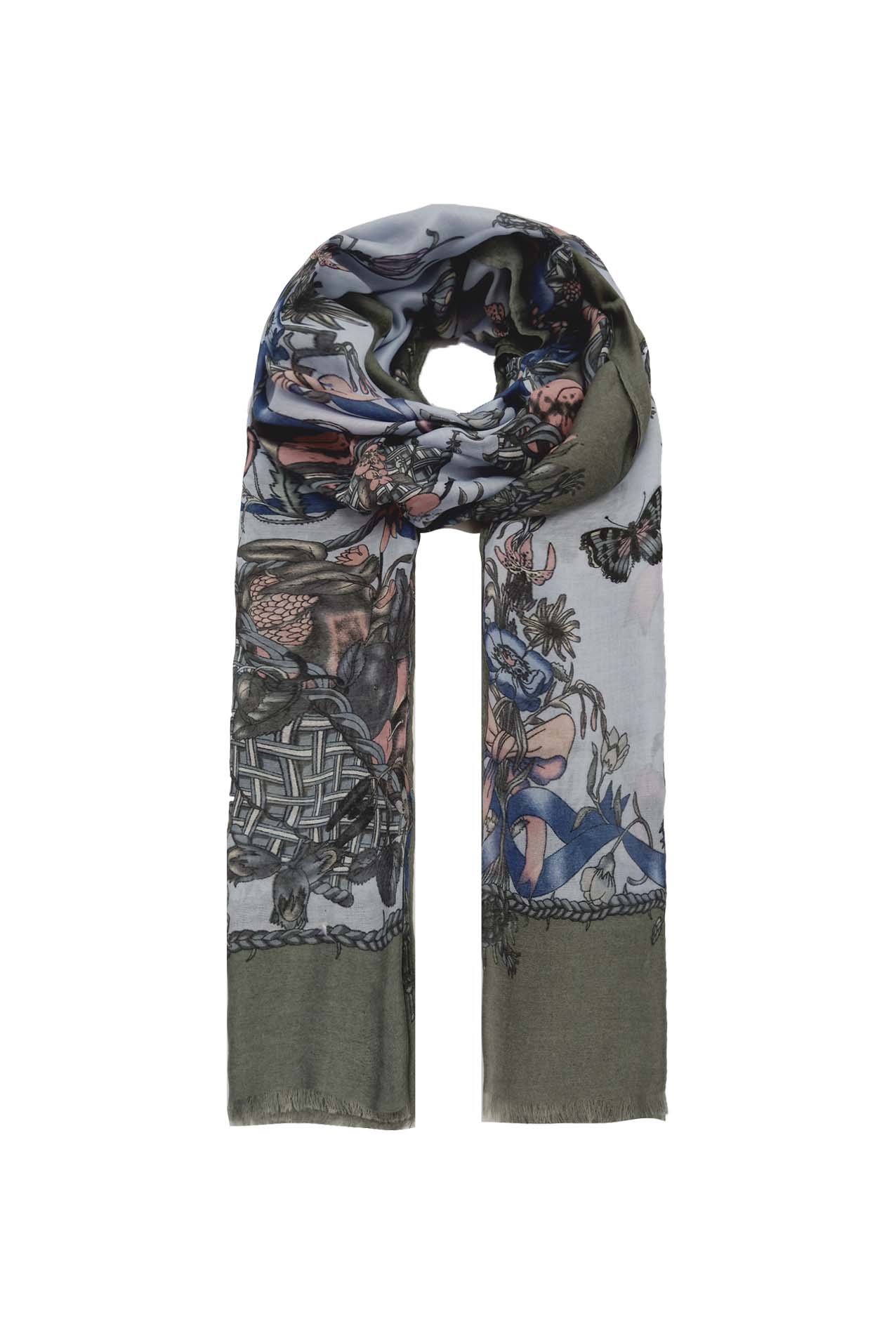 AB1890-276 Viscose Scarf with Butterflies and Flowers