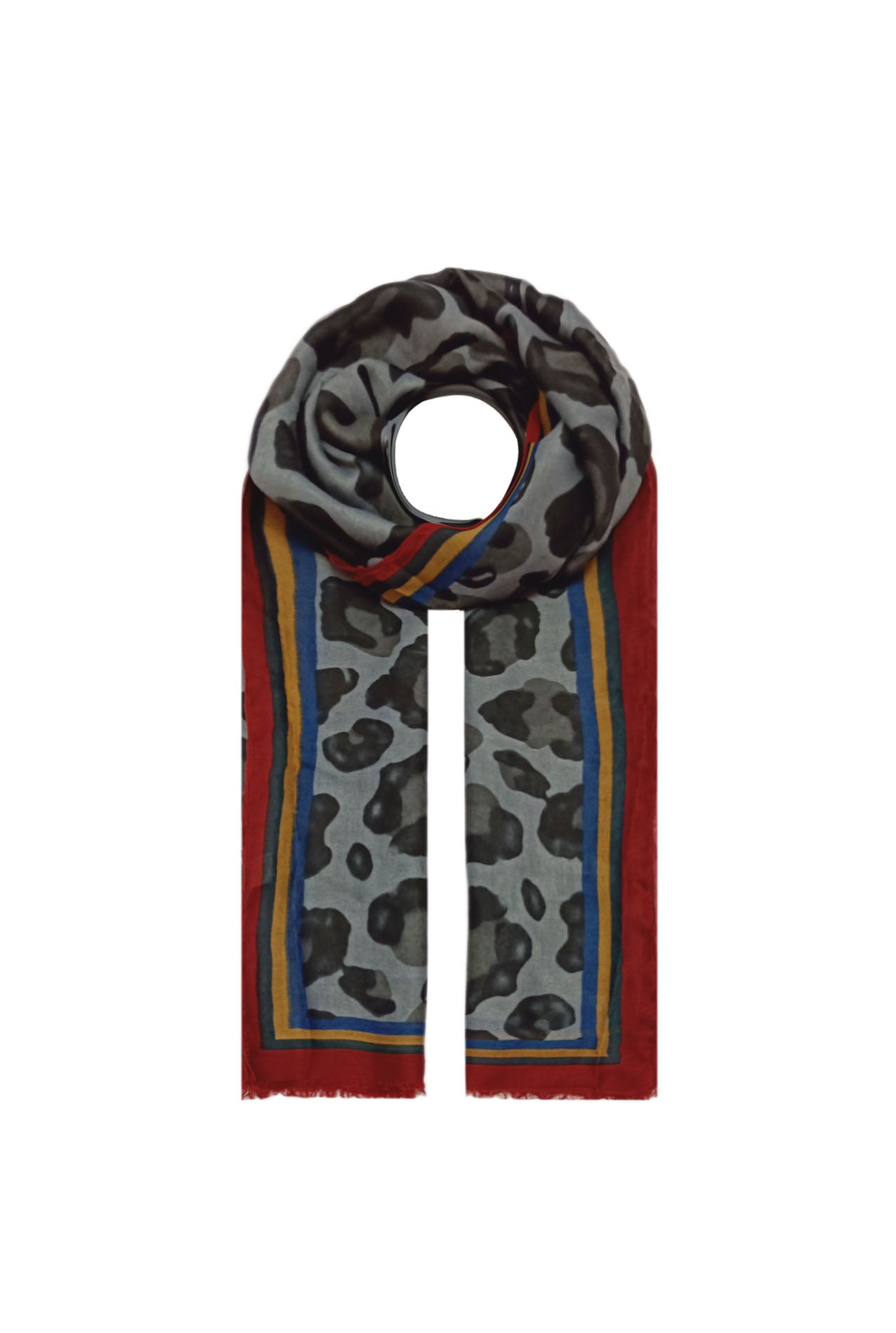 AB1890-472 Leopard Print Cotton Blend Scarf with Border