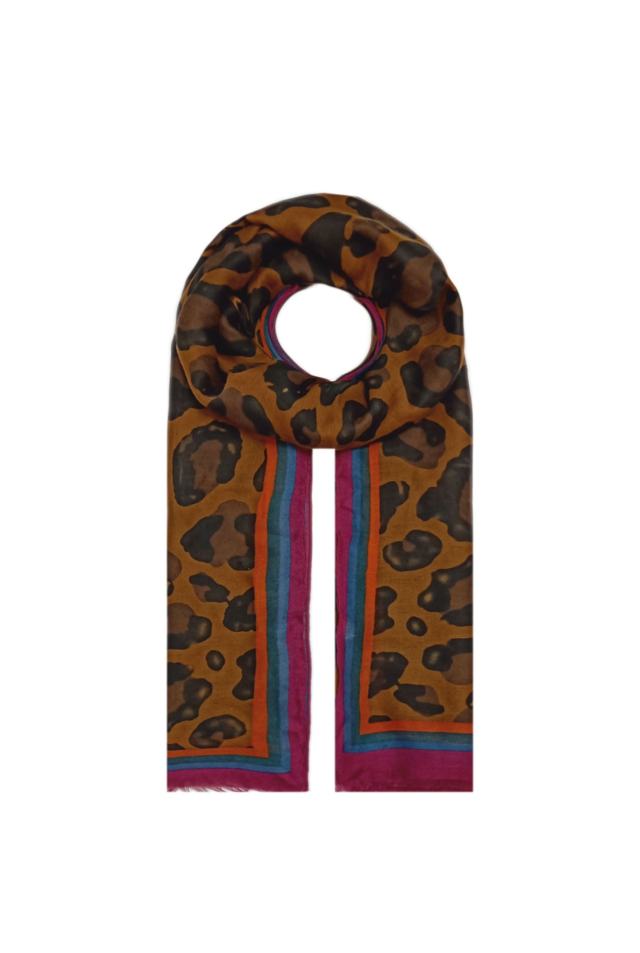 AB1890-472 Leopard Print Cotton Blend Scarf with Border