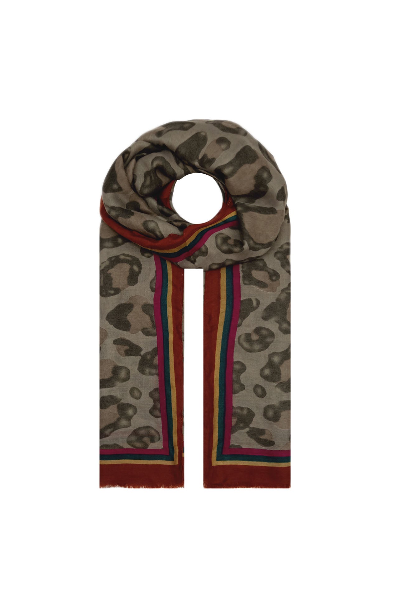 AB1890-472 Leopard Print Cotton Blend Scarf with Border