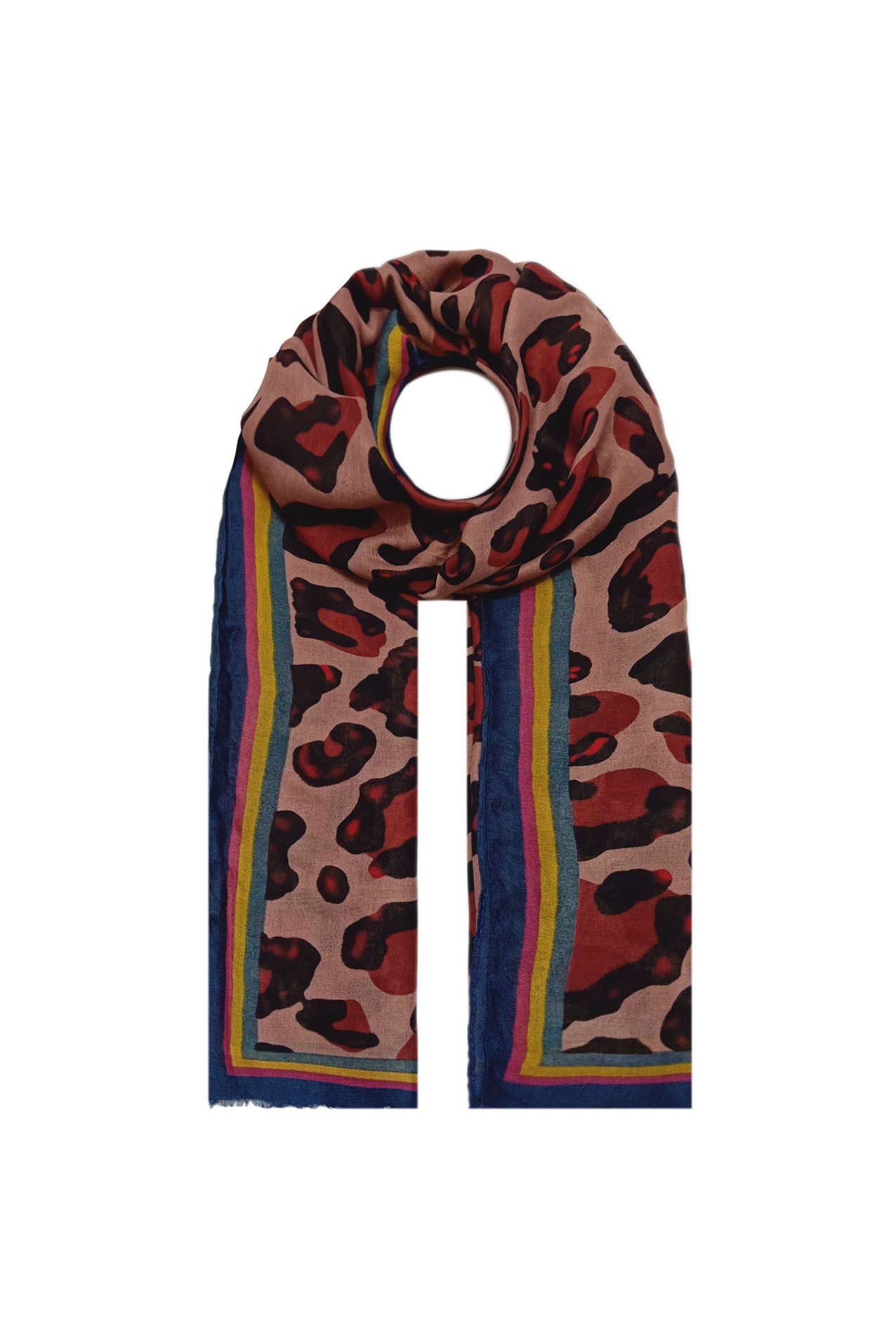 AB1890-472 Leopard Print Cotton Blend Scarf with Border