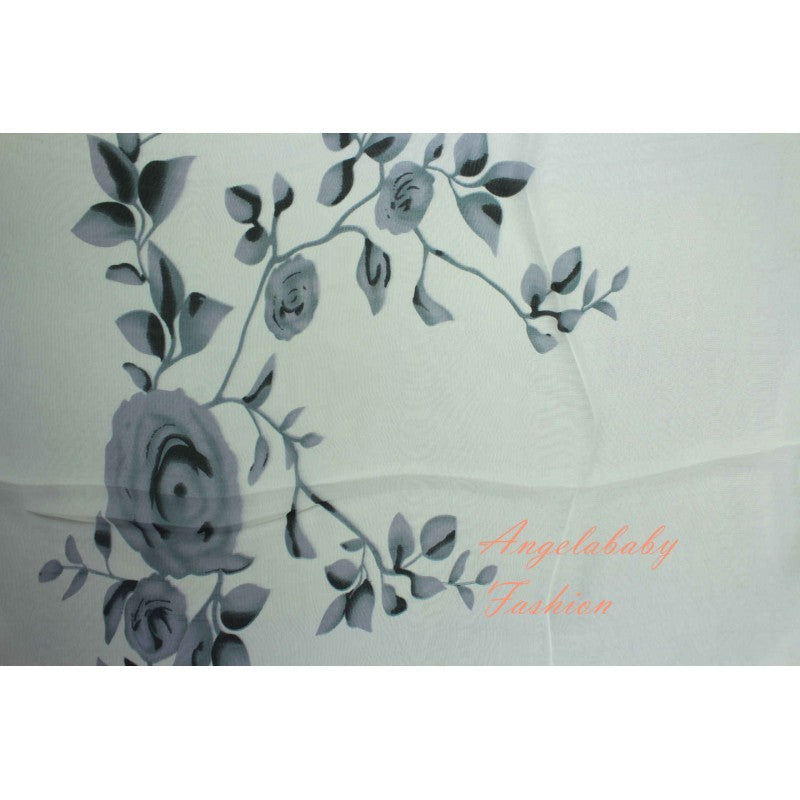 12-88 12 pieces of Rose Printed Chiffon Scarf