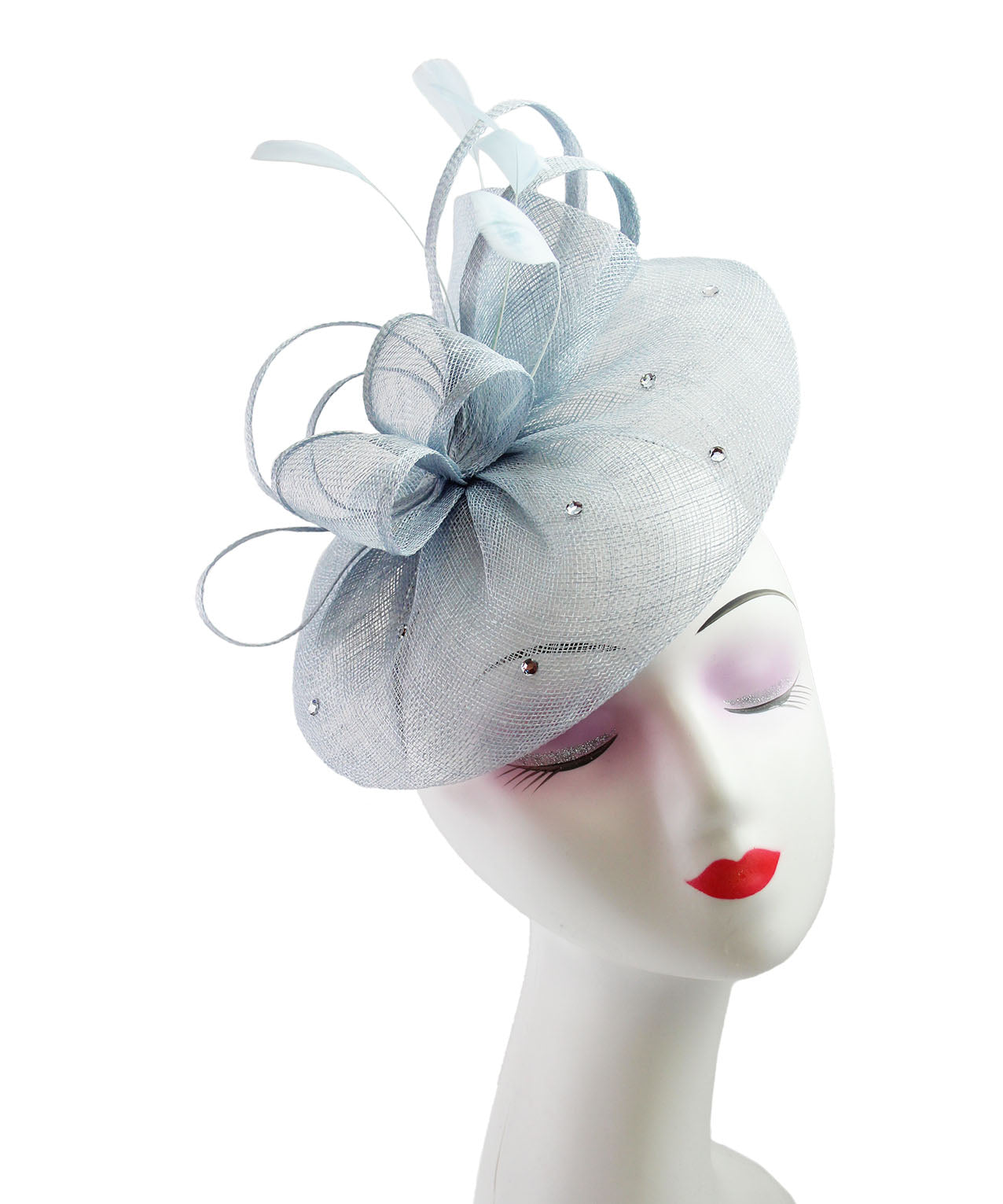 FT9020-004 Sinamay Fascinator with Diamonds and Real Feather