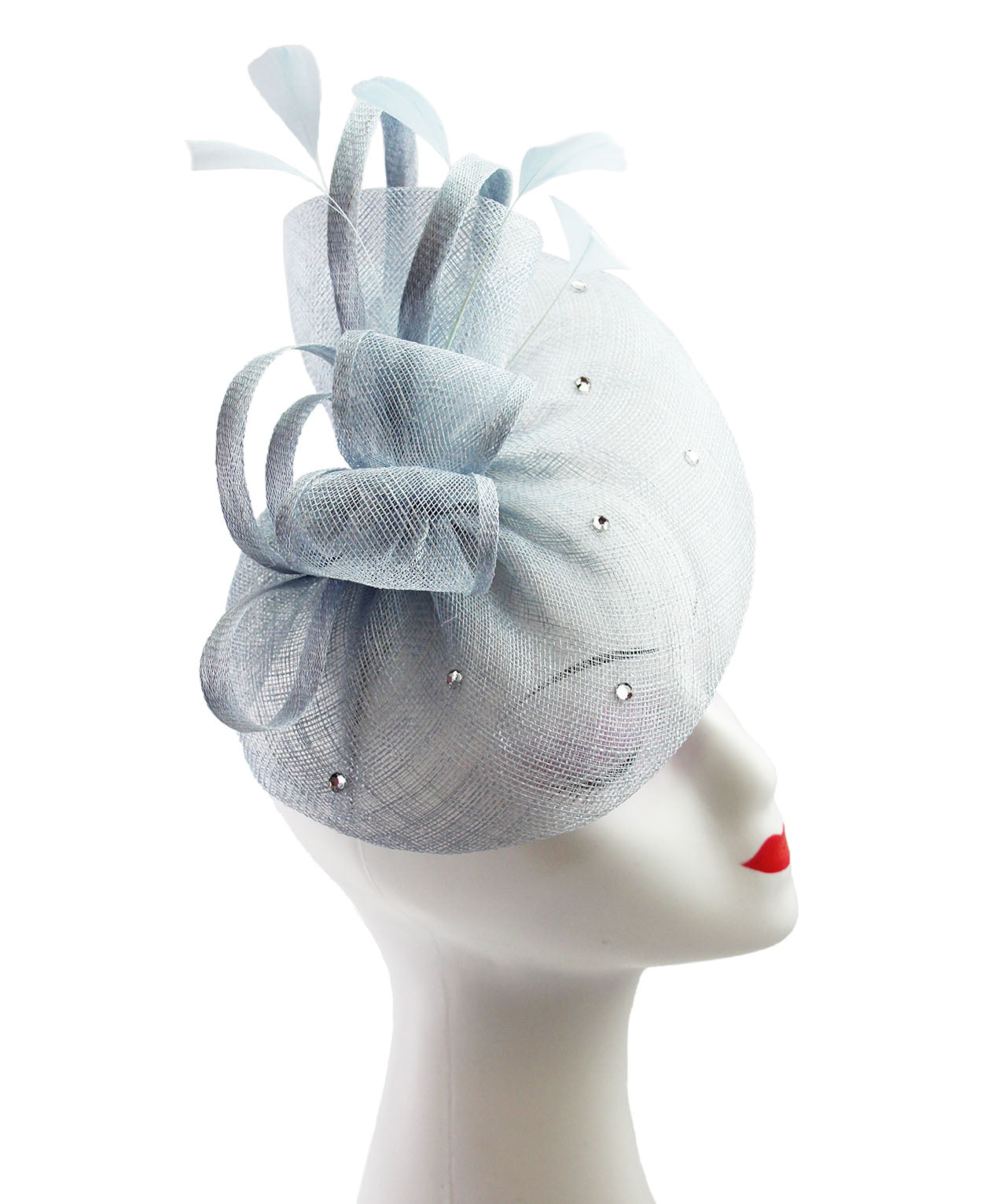 FT9020-004 Sinamay Fascinator with Diamonds and Real Feather