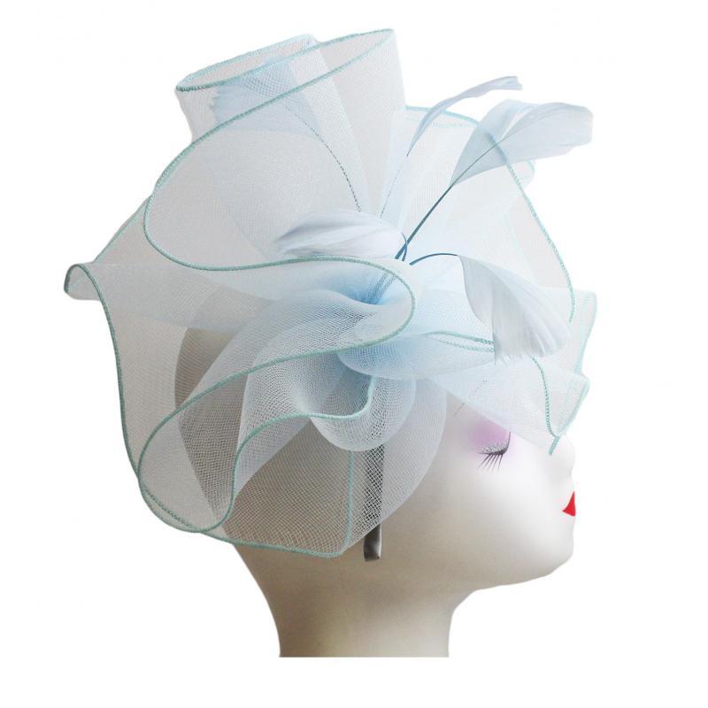 FT9009-030 Large Frilled Mesh Fascinator with Feathers