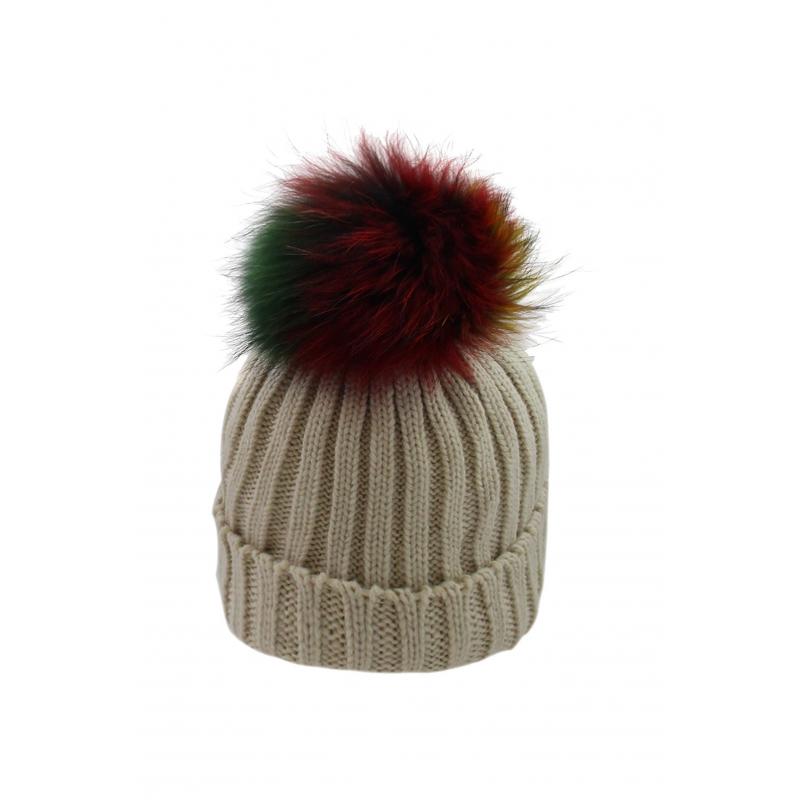 AB-C Acrylic Hat with Multicolour Large Pom Pom