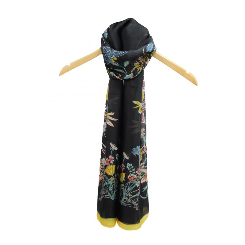 SF1911-052 Floral Splash Scarf with Coloured Boarder