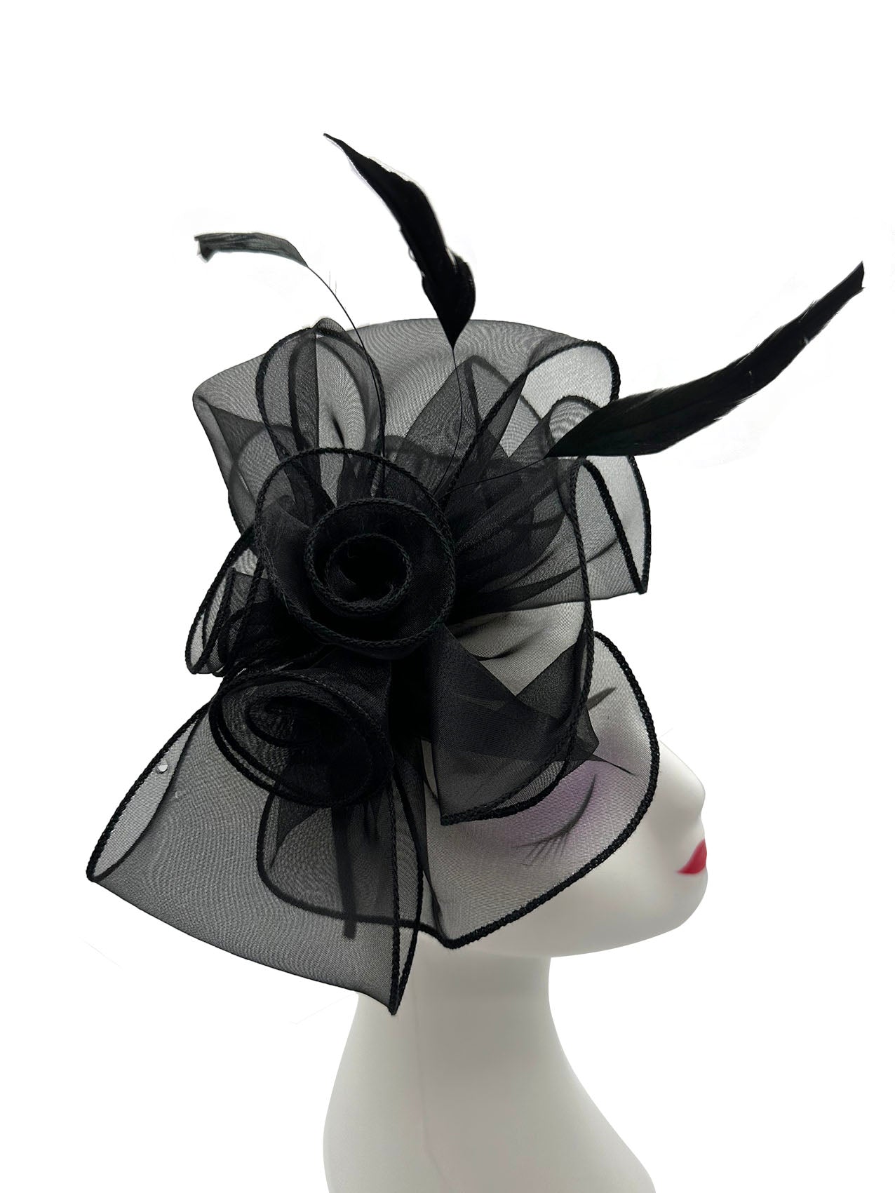 FT3090 Rose Bouquet with Big Bow & Feather Fascinator