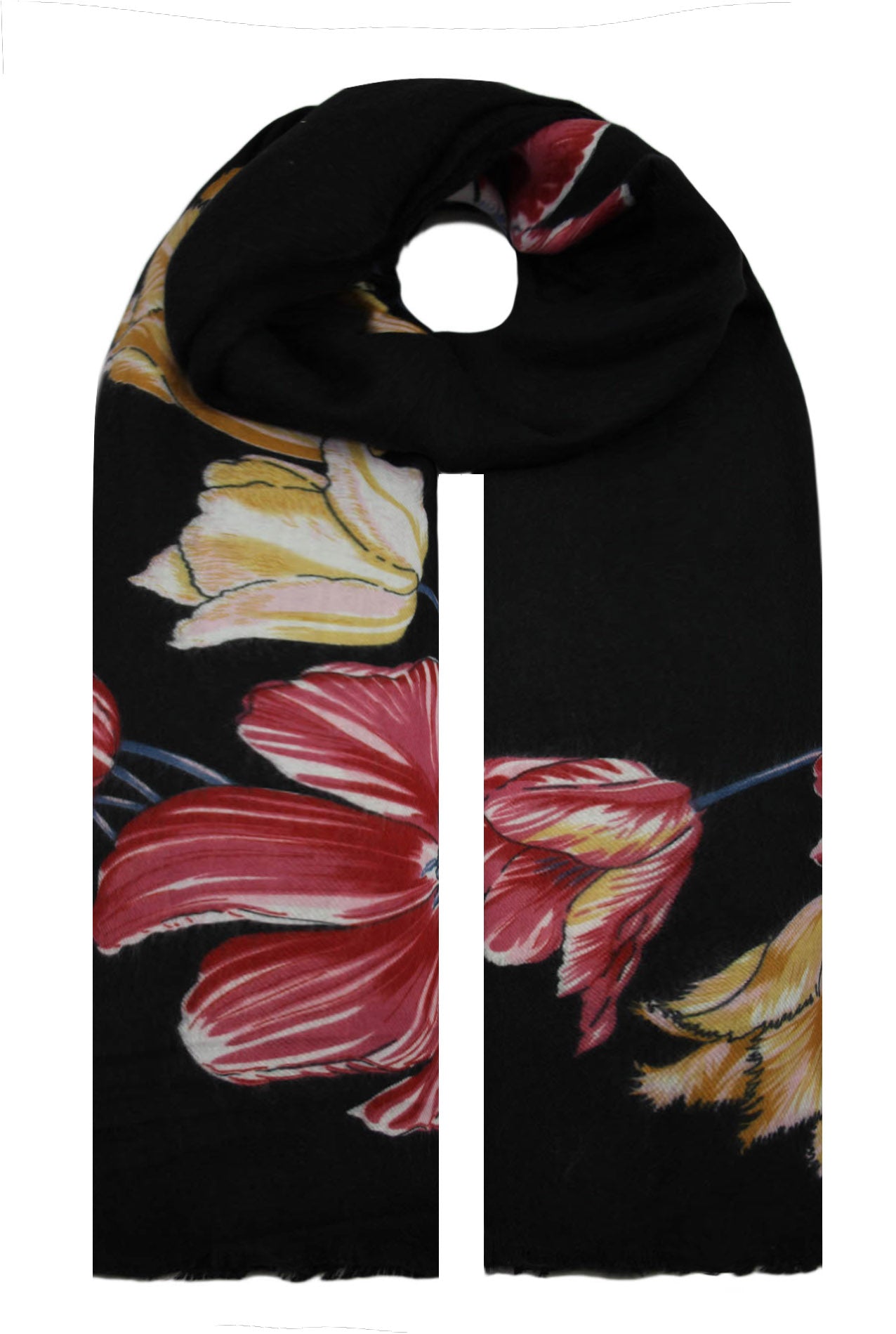 SF19120-75 Vibrant Wool Blend Scarf with Flower Print