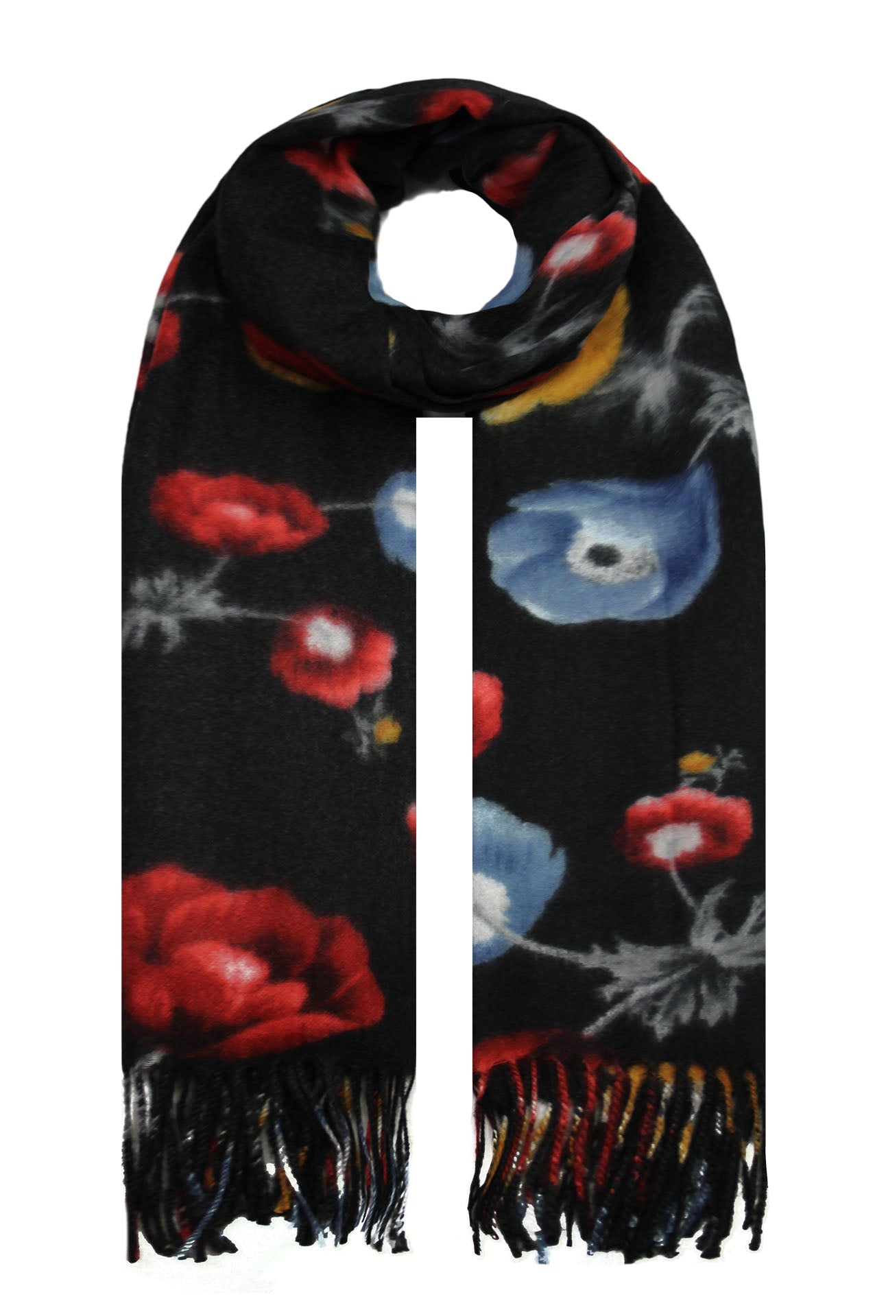 SF19128-79 Bright Flower Print Wool Blend Scarf