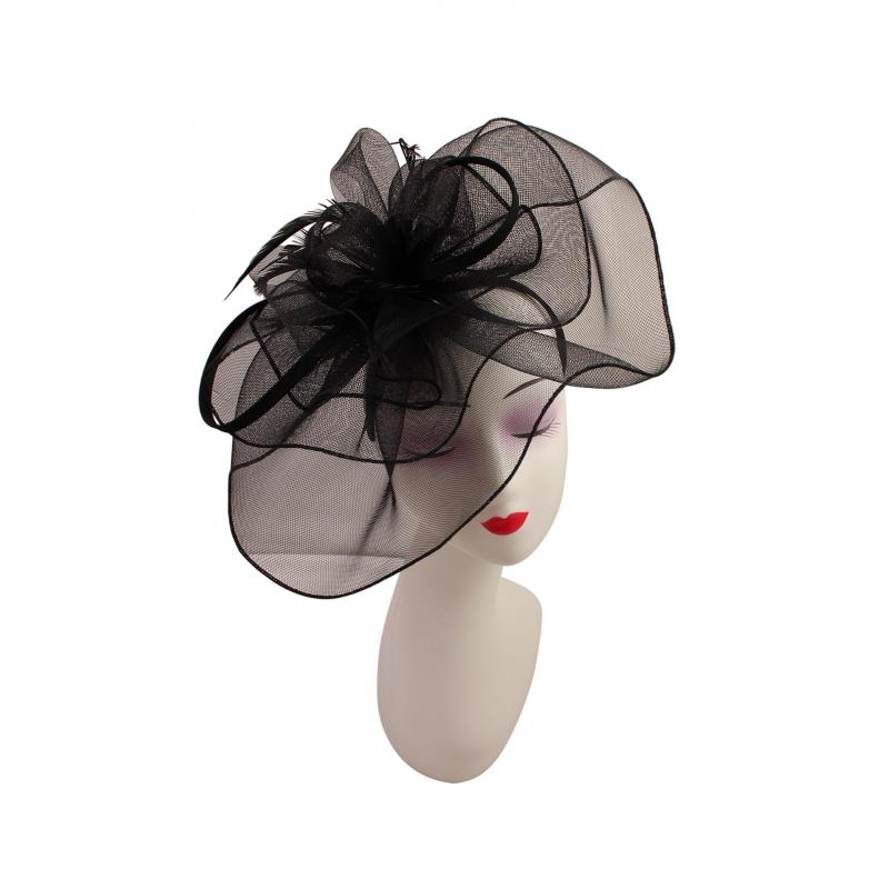 FT9013-025 Large Floral Double Layers Fascinators with Feather