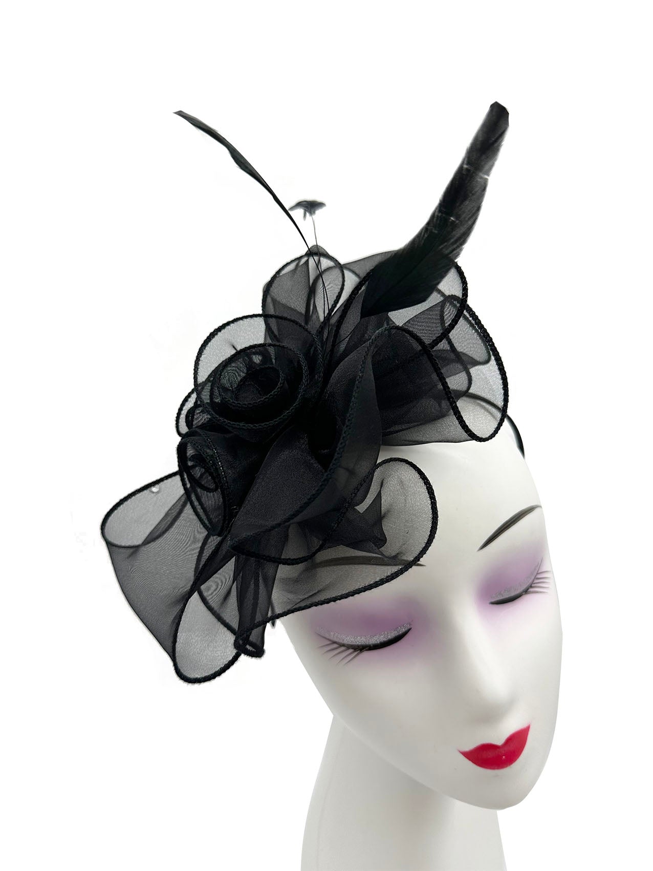 FT3090 Rose Bouquet with Big Bow & Feather Fascinator