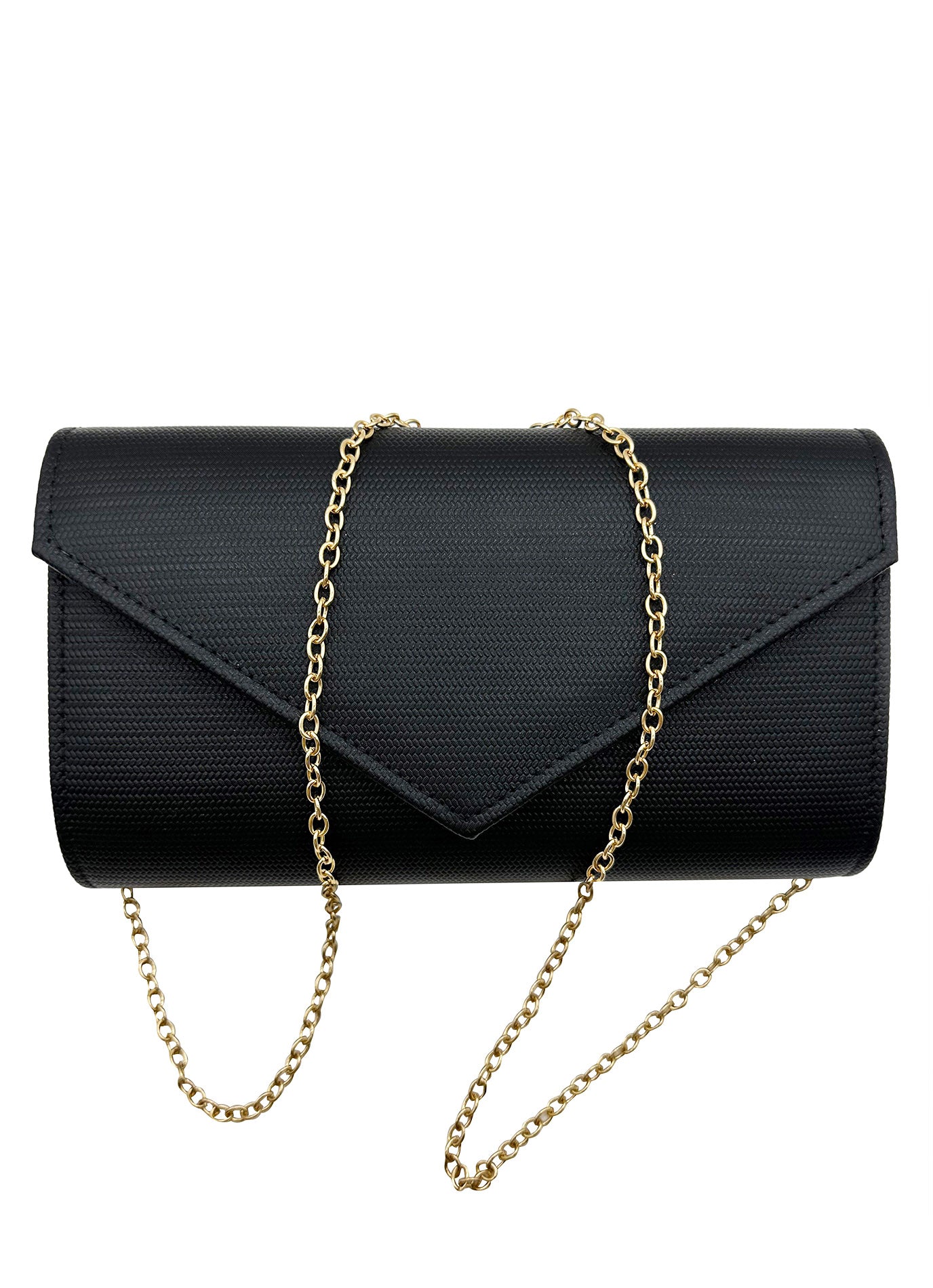 CB24160-006 Plain Envelope Style Clutch Bag with Long Shoulder Chain