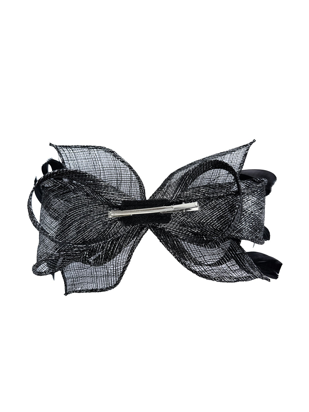 FT25220 Bow Shaped Fascinator with Sinamay Curls and Feathers Detail