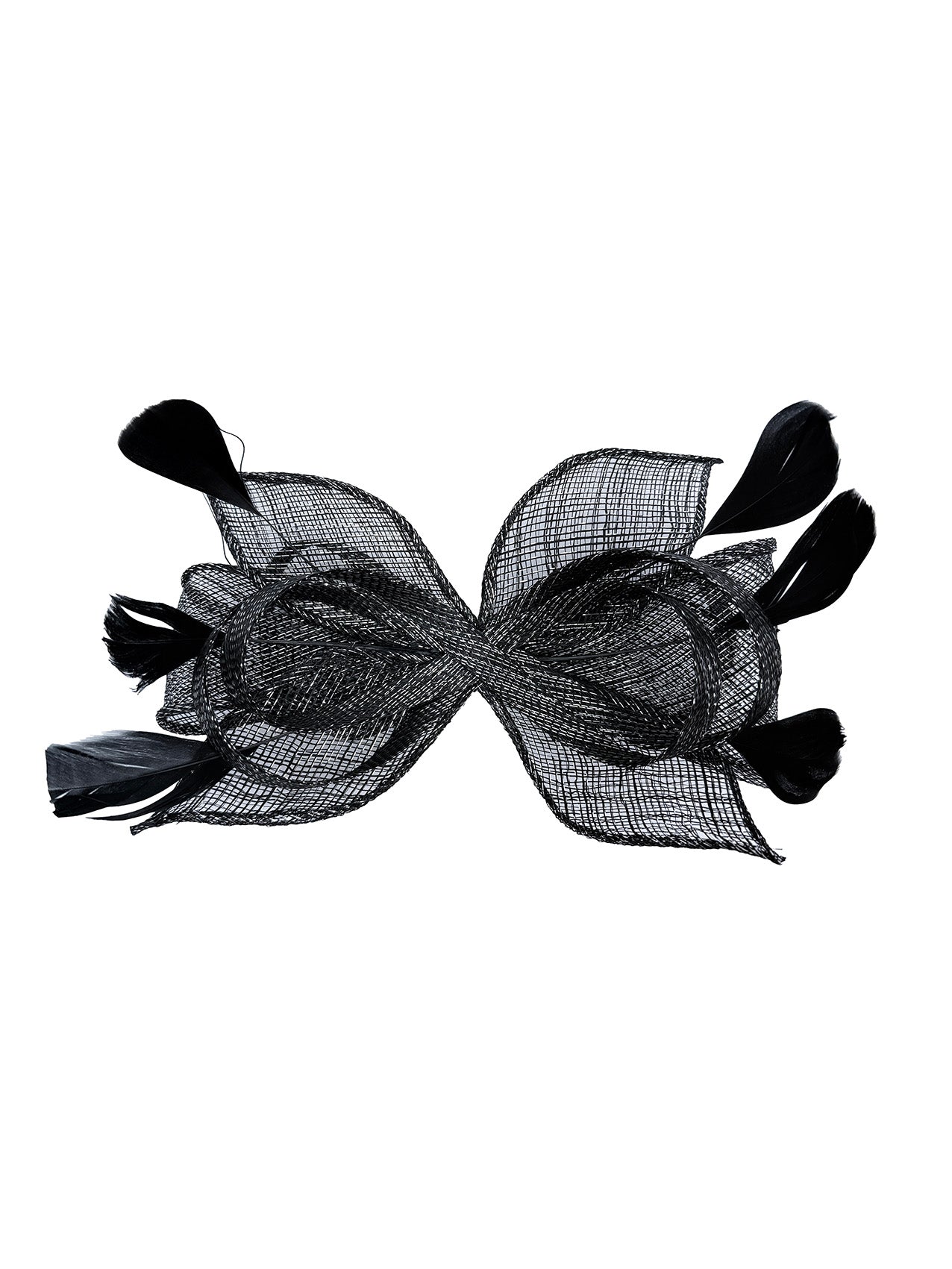 FT25220 Bow Shaped Fascinator with Sinamay Curls and Feathers Detail