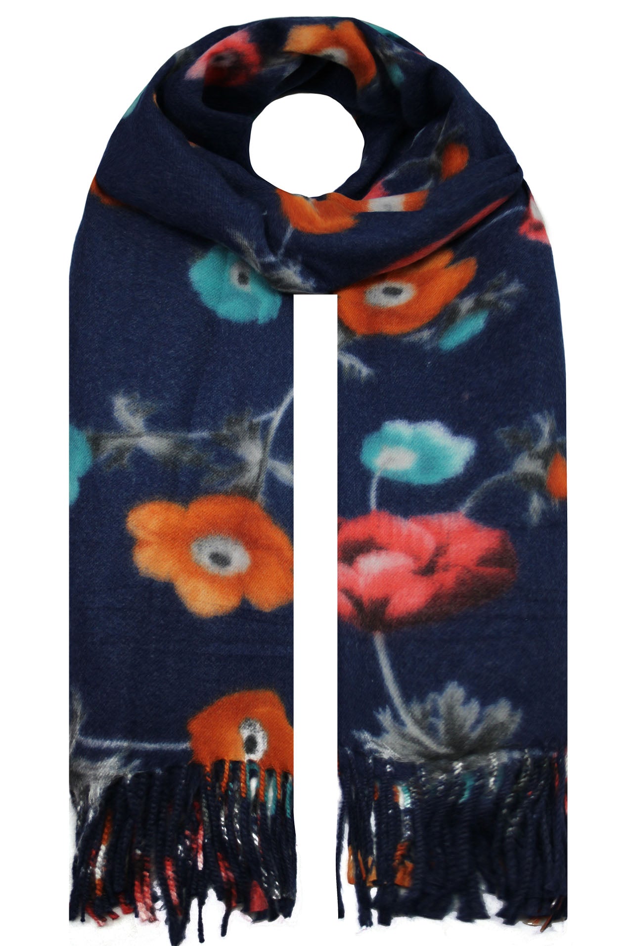 SF19128-79 Bright Flower Print Wool Blend Scarf