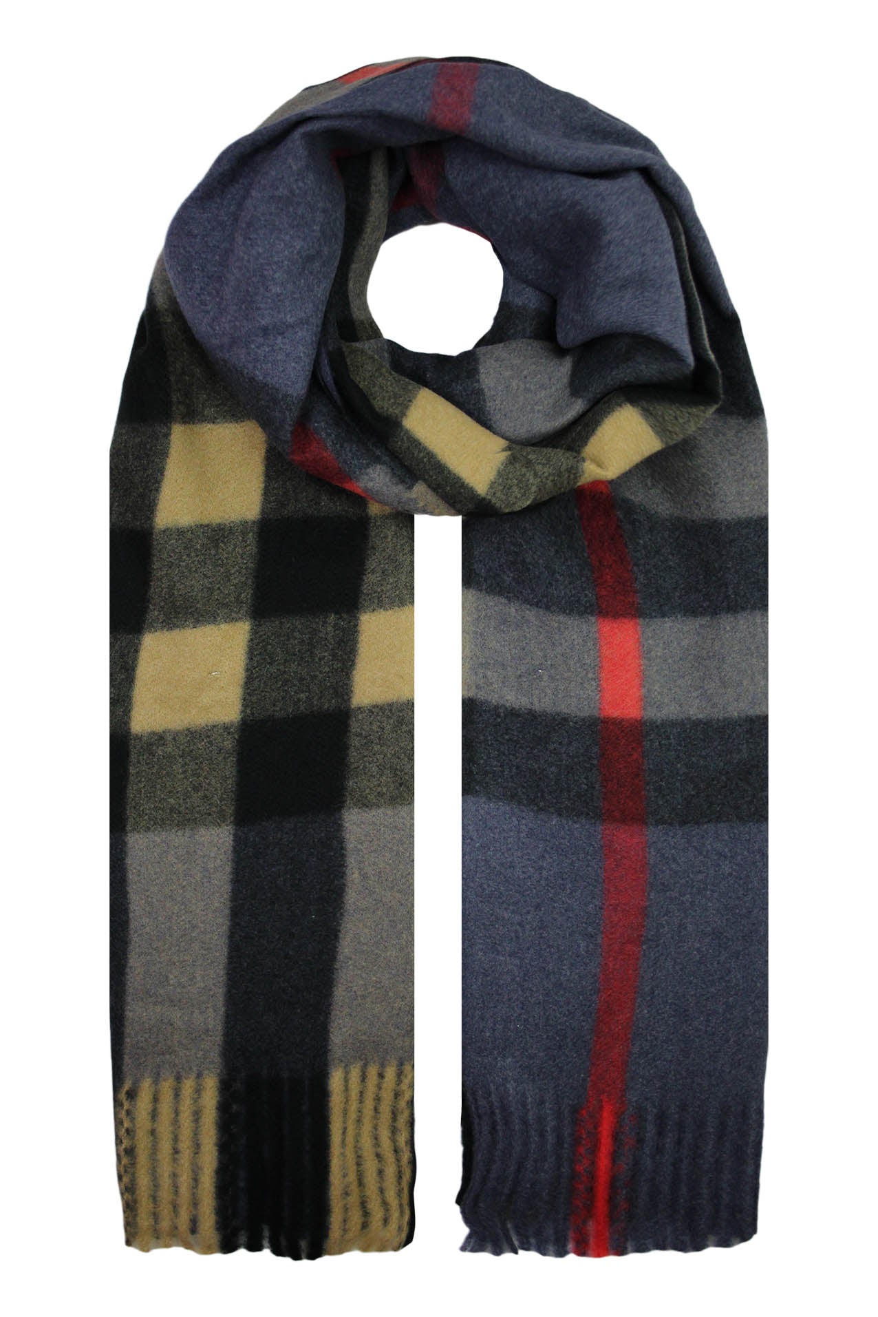 SF1915-058 Tartan Check Pattern Wool Blend Scarf with Tassels