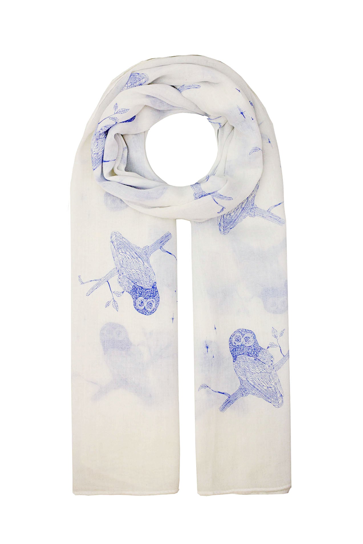 JD1564-1 Large Owl Printed Cotton Scarf