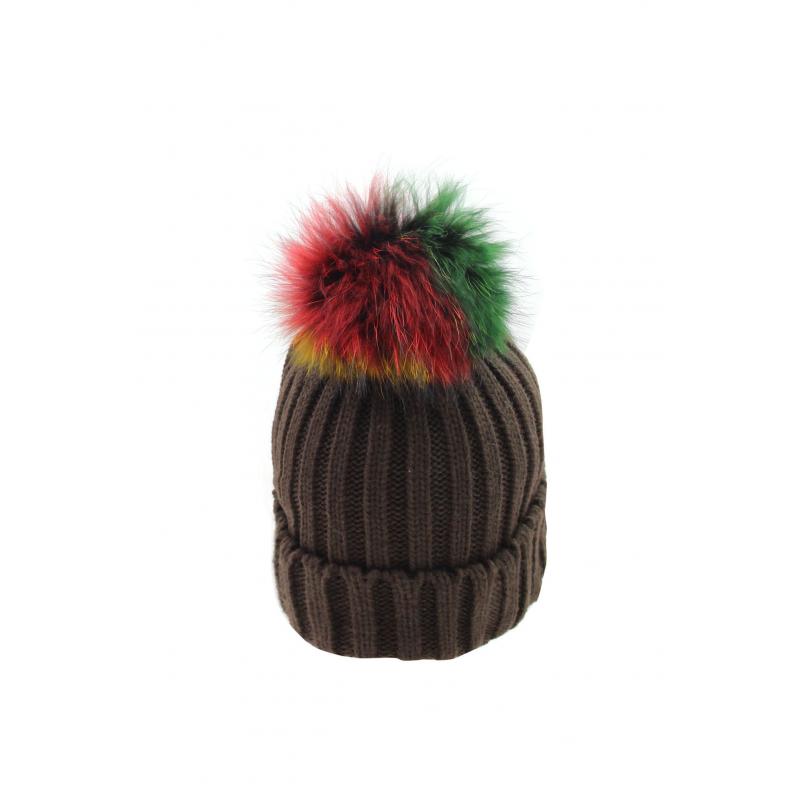 AB-C Acrylic Hat with Multicolour Large Pom Pom